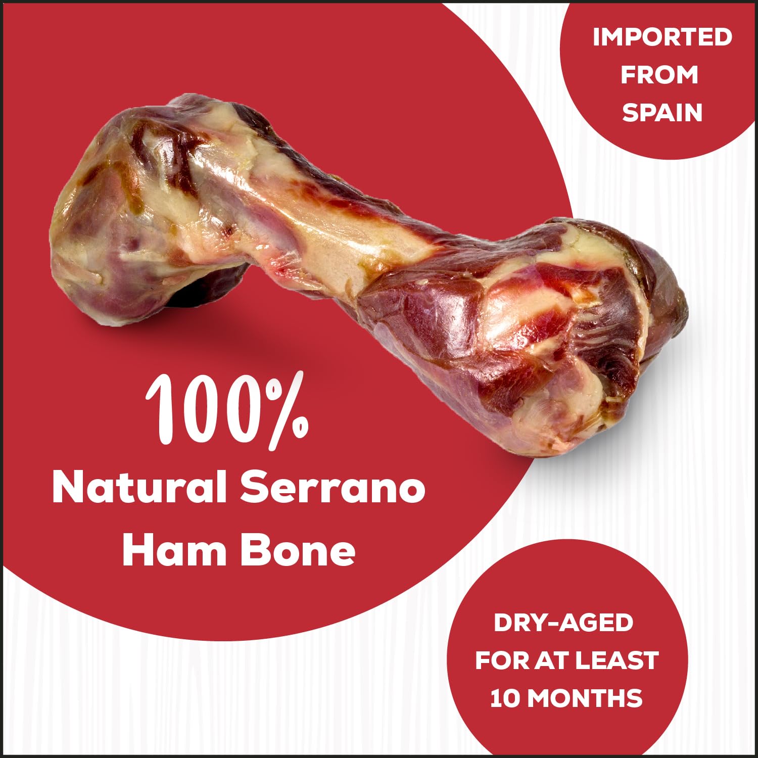 Country Kitchen Genuine Serrano Ham Bone, 100% Natural, Dry Aged, for Medium Sized Dogs, Pack of 1