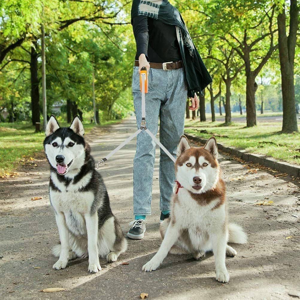 Kooltail Dual Retractable Dog Leash For Two Dogs Up To 110 Lbs, Heavy Duty Double Headed 16 Ft Flexi Extendable 360?Tangle-Free One Button&Lock Brake Dog Leash For Small Medium Large Dogs Puppyorange