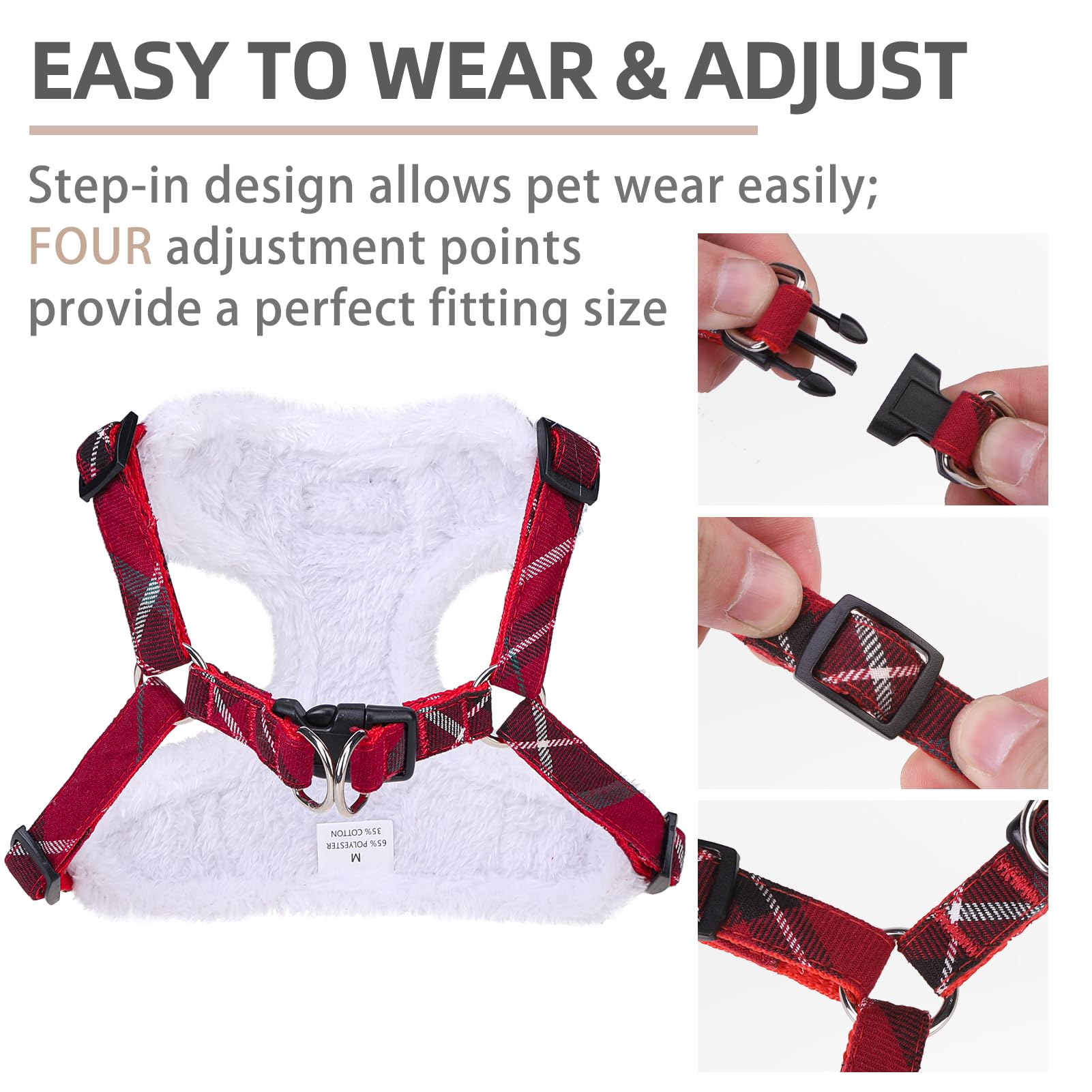PUPTECK No Pull Dog Harness and Leash Set Reflective No Choke Step in Puppy Halter for XS Small and Medium Sized Dogs, Red Plaid
