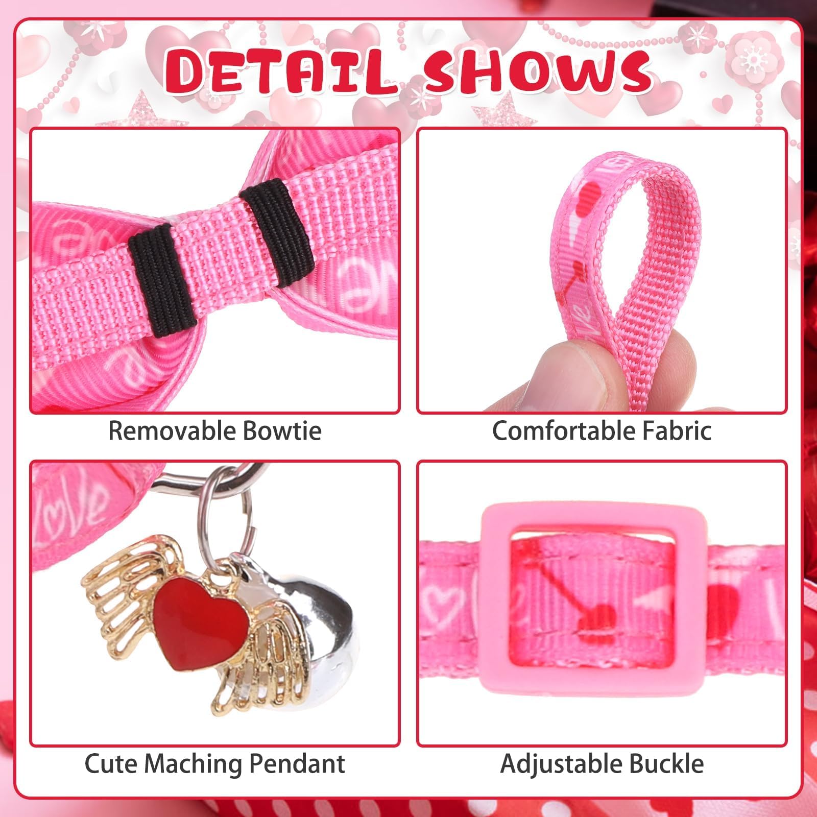 Kooltail Cat Collar Breakaway With Bowtie And Bells, 3 Pack Cute Kitten Collars, Adjustable Safety Buckle Heart Charm Pendant Pe