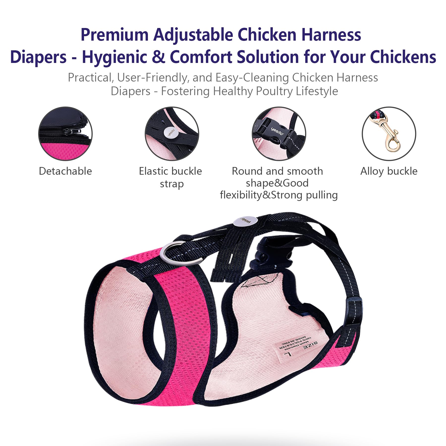 Yesito Chicken Harness Hen Size With 6Ft Matching Leash – Adjustable, Resilient, Comfortable, Breathable, Large Size, Suitable For Chicken Weighing About 6.6 Pound,Pink