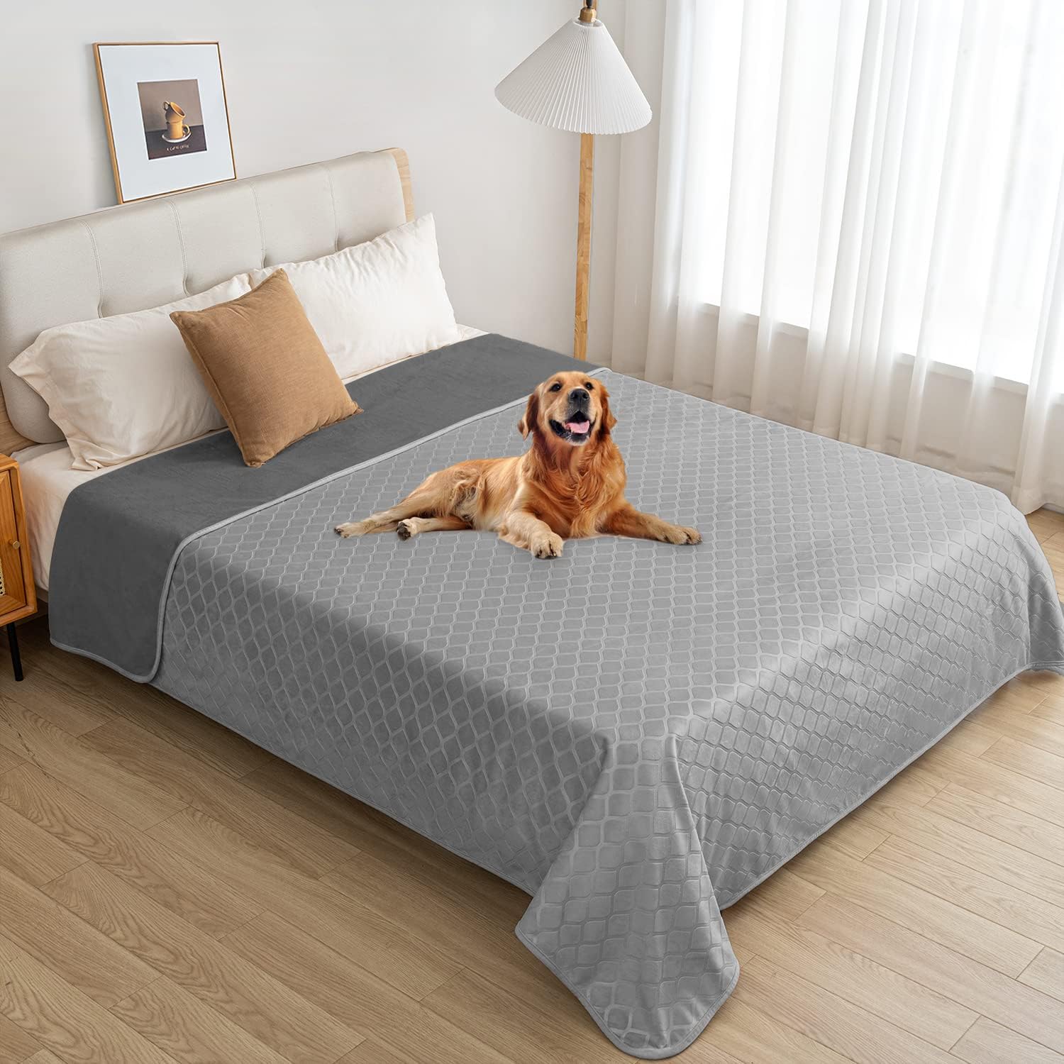 fuguitex Waterproof Dog Blanket - Cozy Plush Throw for Couch/Sofa, 40x60 Inch, Light Grey+Grey