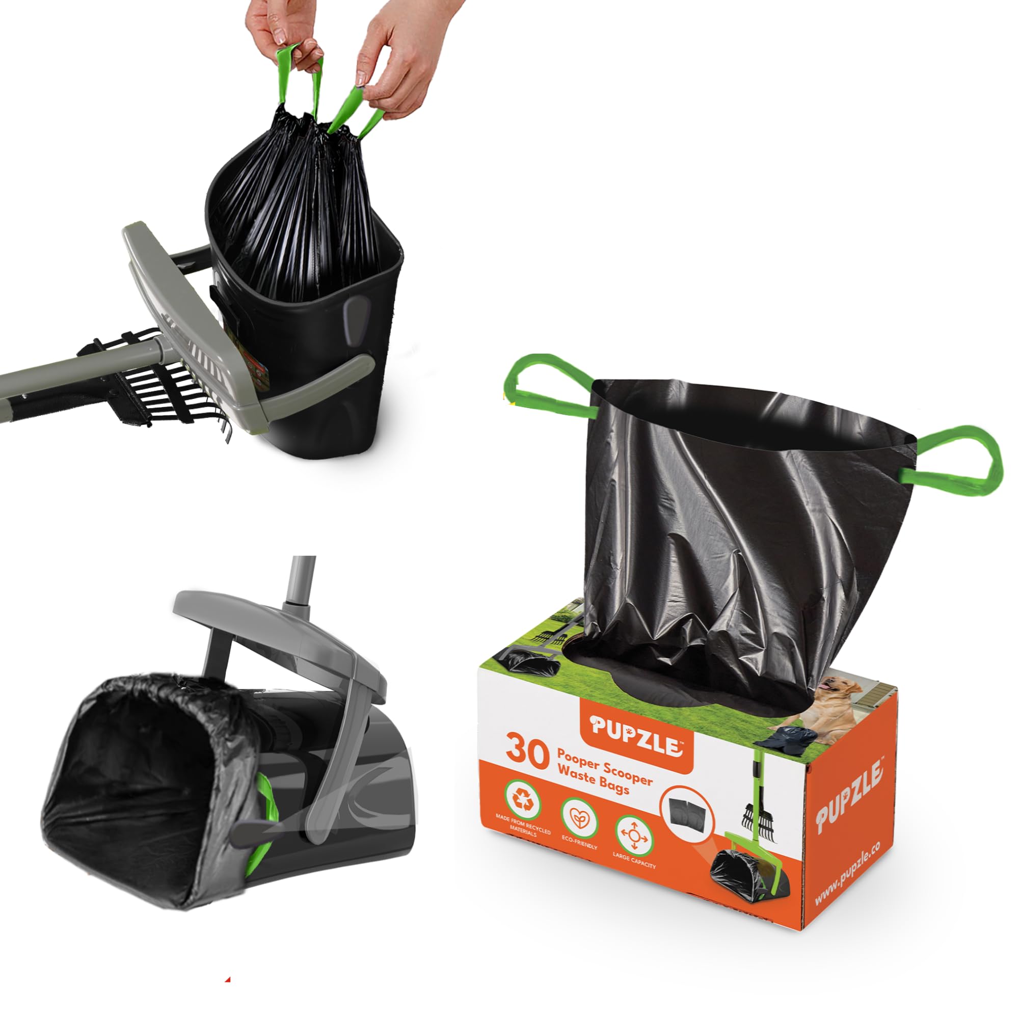 Pupzle Pooper Scooper Replacement Bags for Side Clips, for Swivel Bin with Bag Attachment, 30 Poop Scoop Replacement Bags, Poope