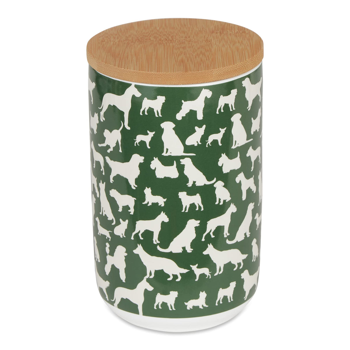 Bone Dry Ceramic Treat Jar for Cats and Dogs, Bamboo Lid, Dishwasher Safe Canister, 4x6.5, Hunter Green, Dog Treats