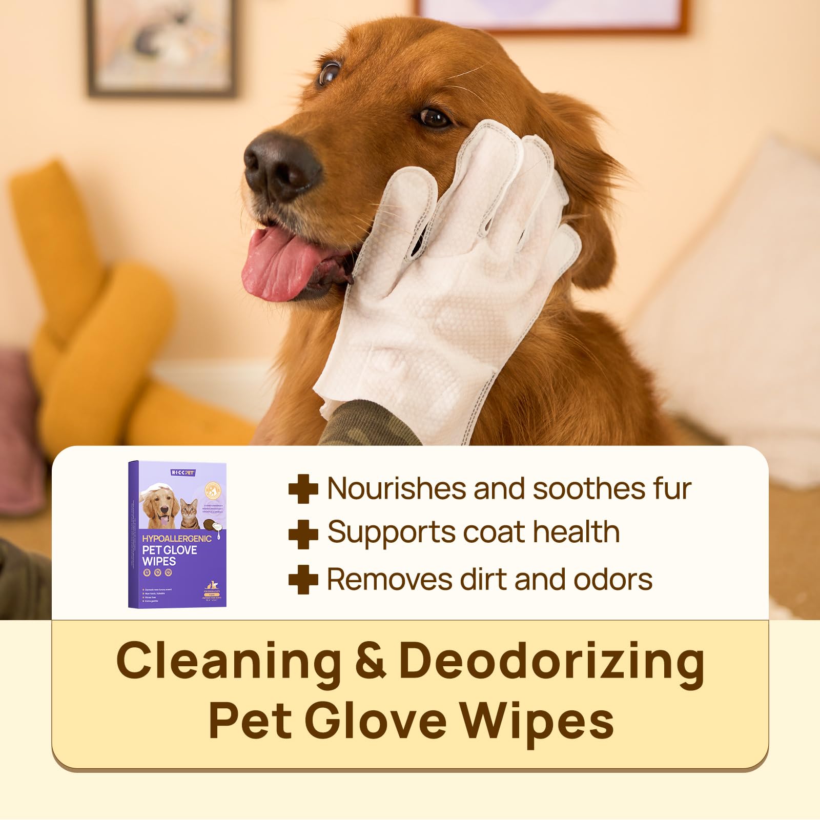Cleaning & Deodorizing Bathing Wipes For Dogs & Cats, Nourish Fur Coconut Oil Grooming Wipes For Dogs, Pet Cleaning Gloves Wipes