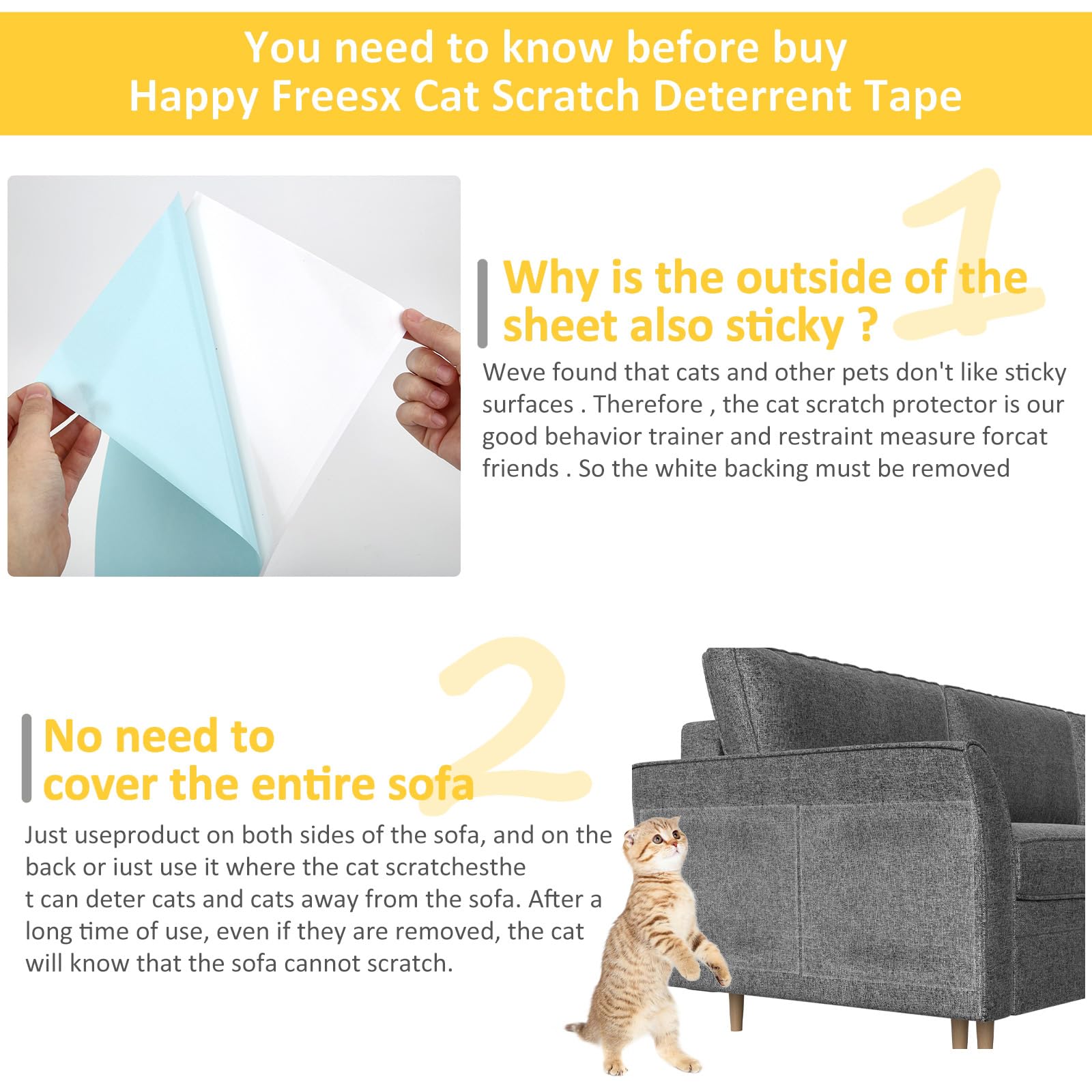 Xmzcymyo Anti Cat Scratch Furniture Protectors, 11Pcs Cat Scratch Deterrent Tape, Couch Corner Protectors For Cats, Double Sided Sofa Anti Scratching Sticky Tape