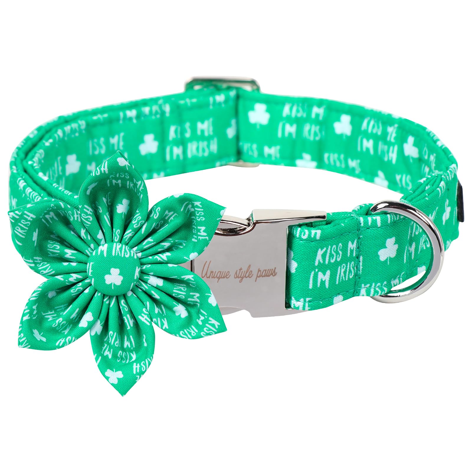 Unique Style Paws St. Patrick'S Dog Collar With Bow Green Clover Dog Collar Flower Bowtie Collar For Large Medium Small Dogs