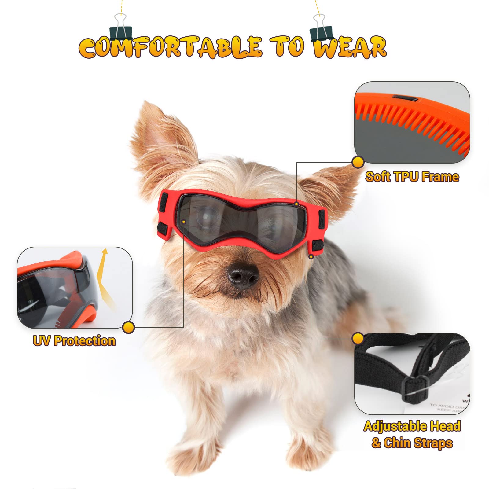 Petleso Dog Goggles Small Breed, Dog Sunglasses For Small Breed Uv Protection Eyewear For Small Dog Outdoor Riding Driving, Small Orange