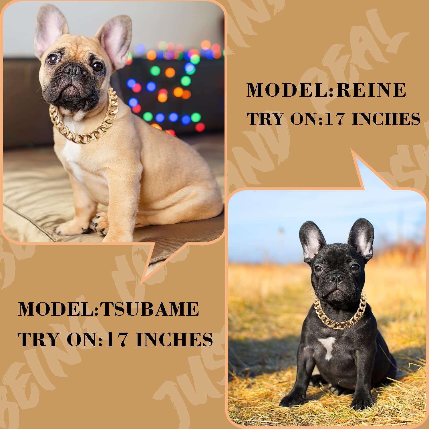 18K Gold Dog Plated Chain Collar-3/4 Inch (20Mm) Width Cuban Link Durable Dog Necklace, Cute Fashion Pet Collar For Pit Bulldog,