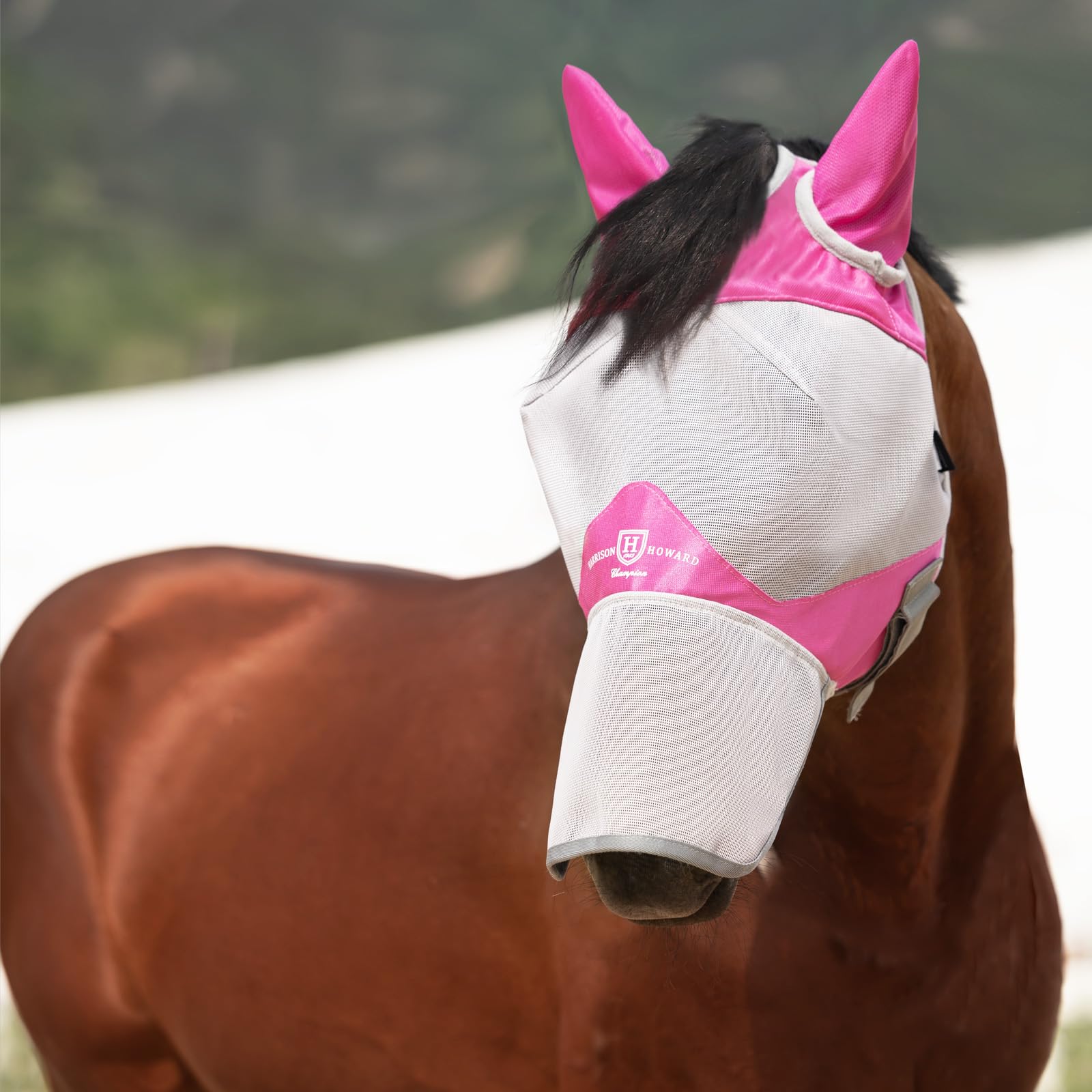 Harrison Howard Full Face Horse Fly Mask UV Protection and Breathable for Equine Use Comfortable Magenta XS