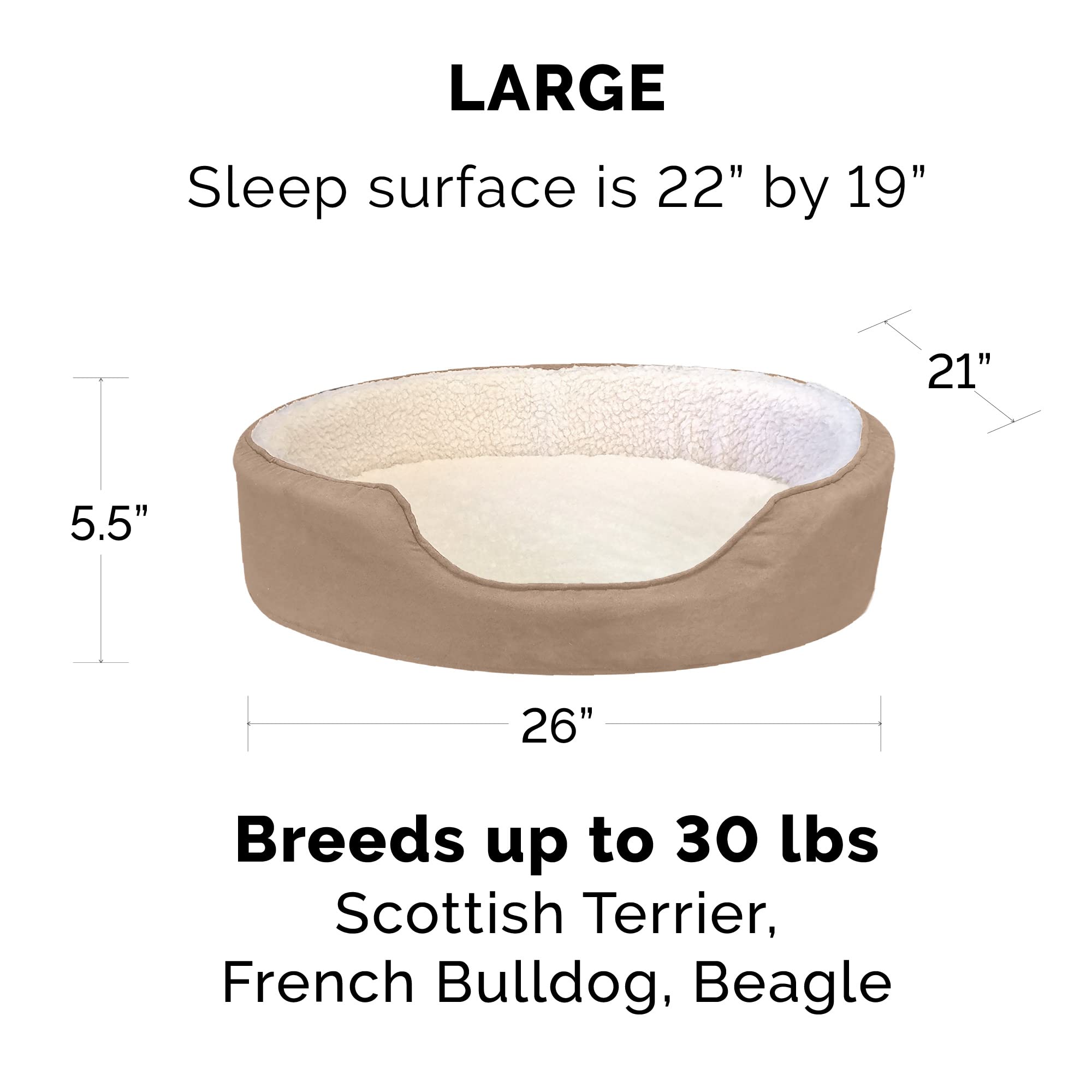 Furhaven Orthopedic Dog Bed for Large/Medium Dogs w/ Removable Washable Cover, For Dogs Up to 30 lbs - Sherpa & Suede Oval Loung