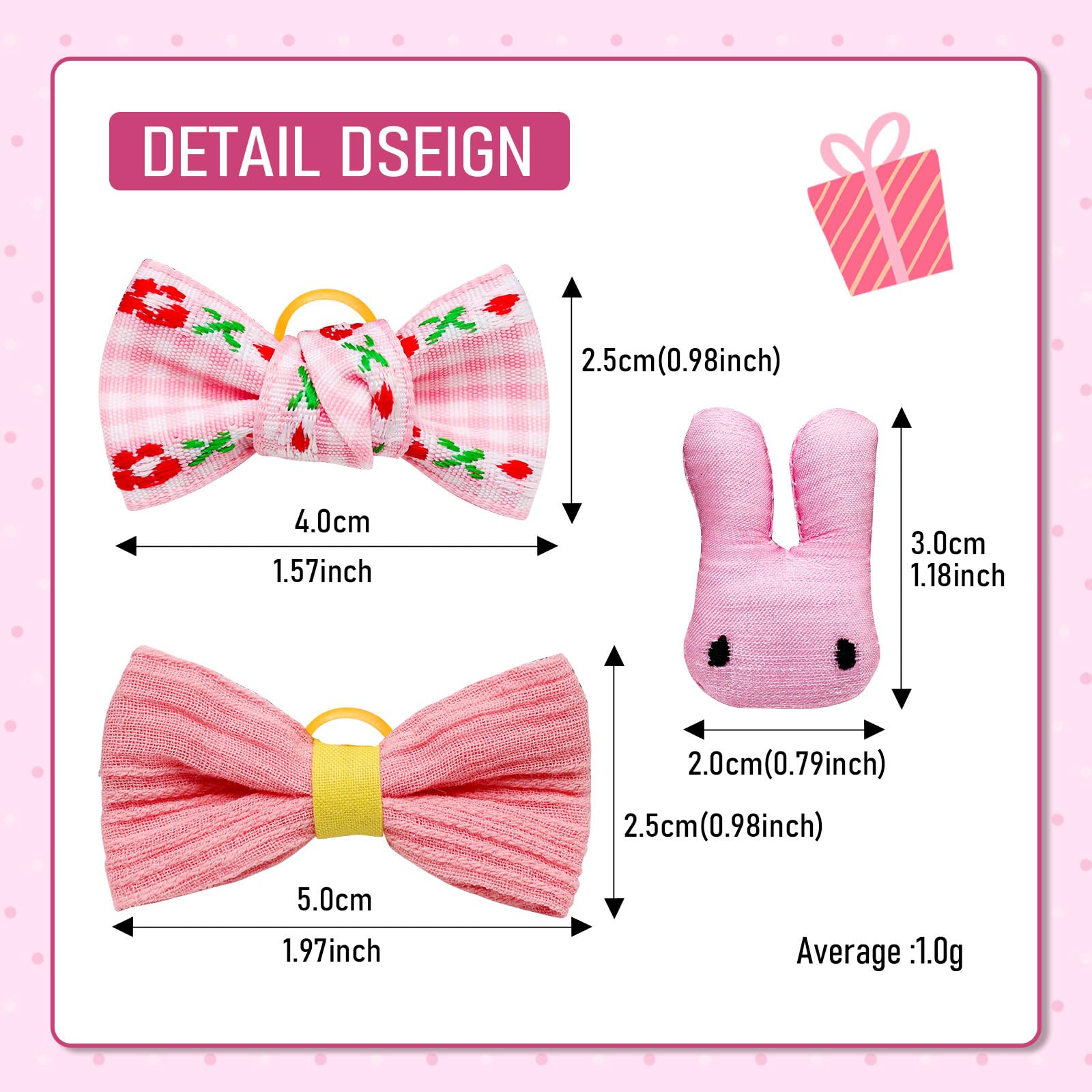 Mruq pet 20pc Light Pink Small Dog Hair Bows with Rubber Bands, Bulk Puppy Dog Hair Bows, Mix Handmade Cute Dog Gooming Flower B