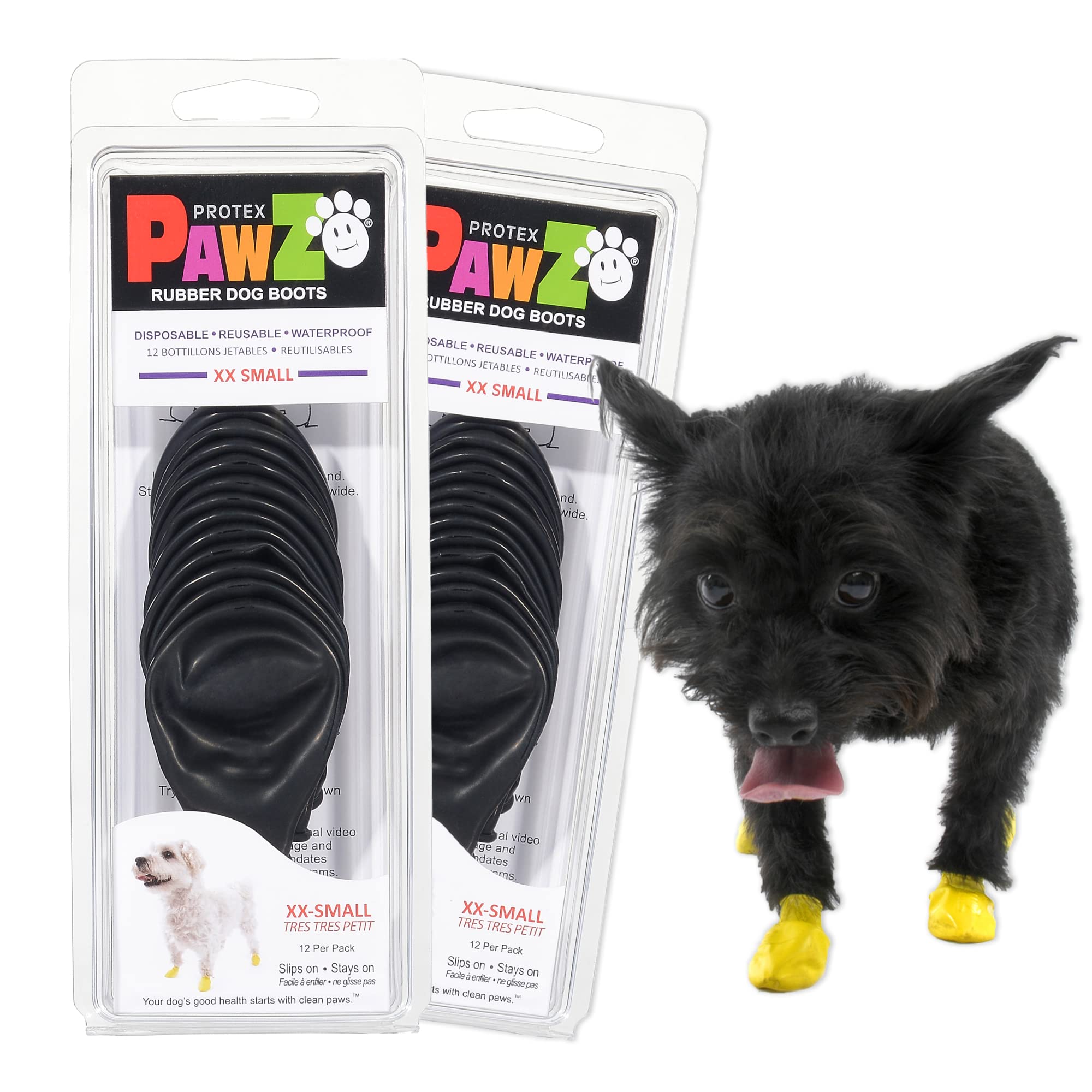 PawZ Rubber Dog Boots for Paws up to 1 1/2'', 24 Total (2 Packs of 12) - All-Weather Dog Booties for Hot Pavement, Snow, Mud, an