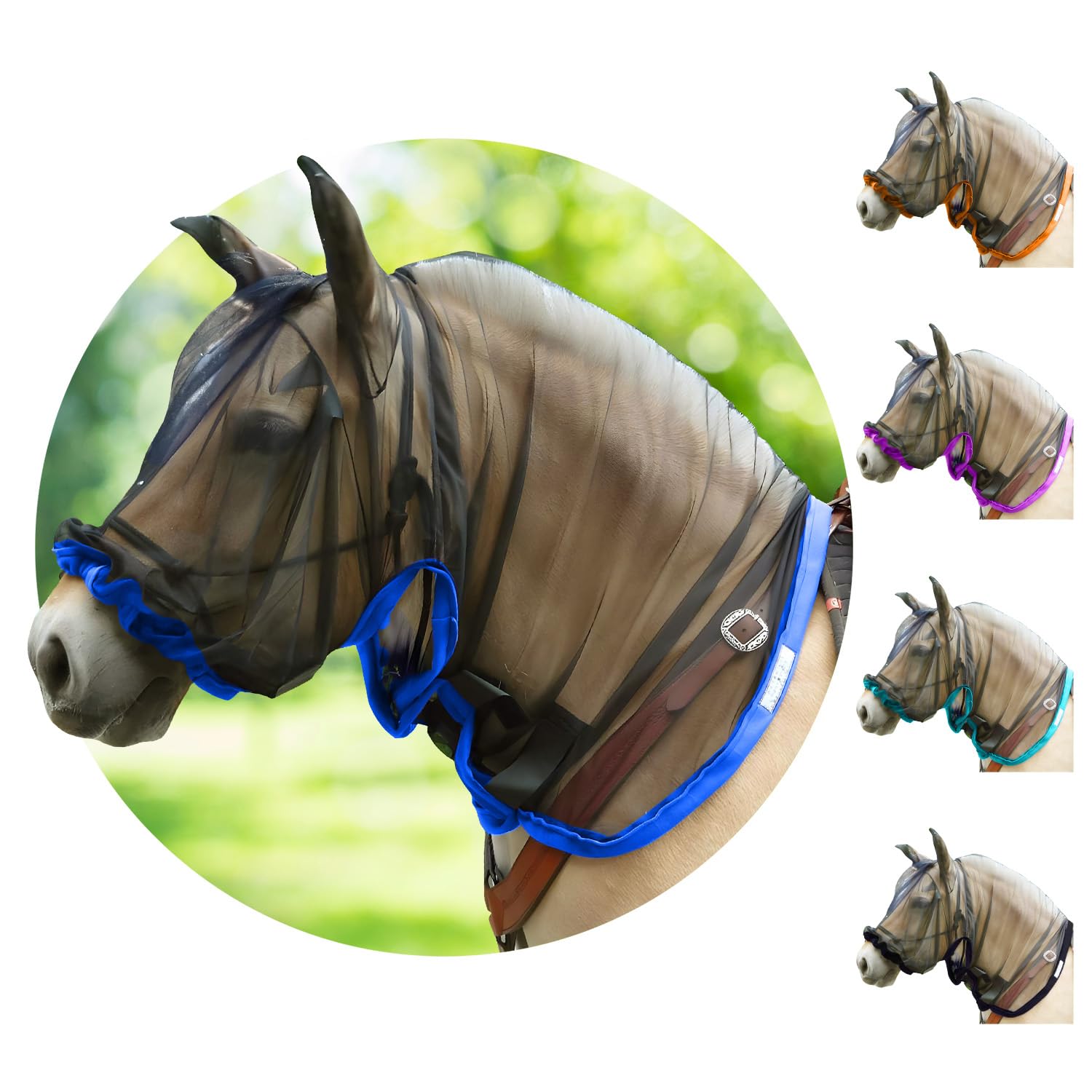 Full Horse Fly Mask with Ears - Blue Nose-to-Wither Fly Masks for Horses with Ears Full Hoodie Horse Mask with Ear Protection So