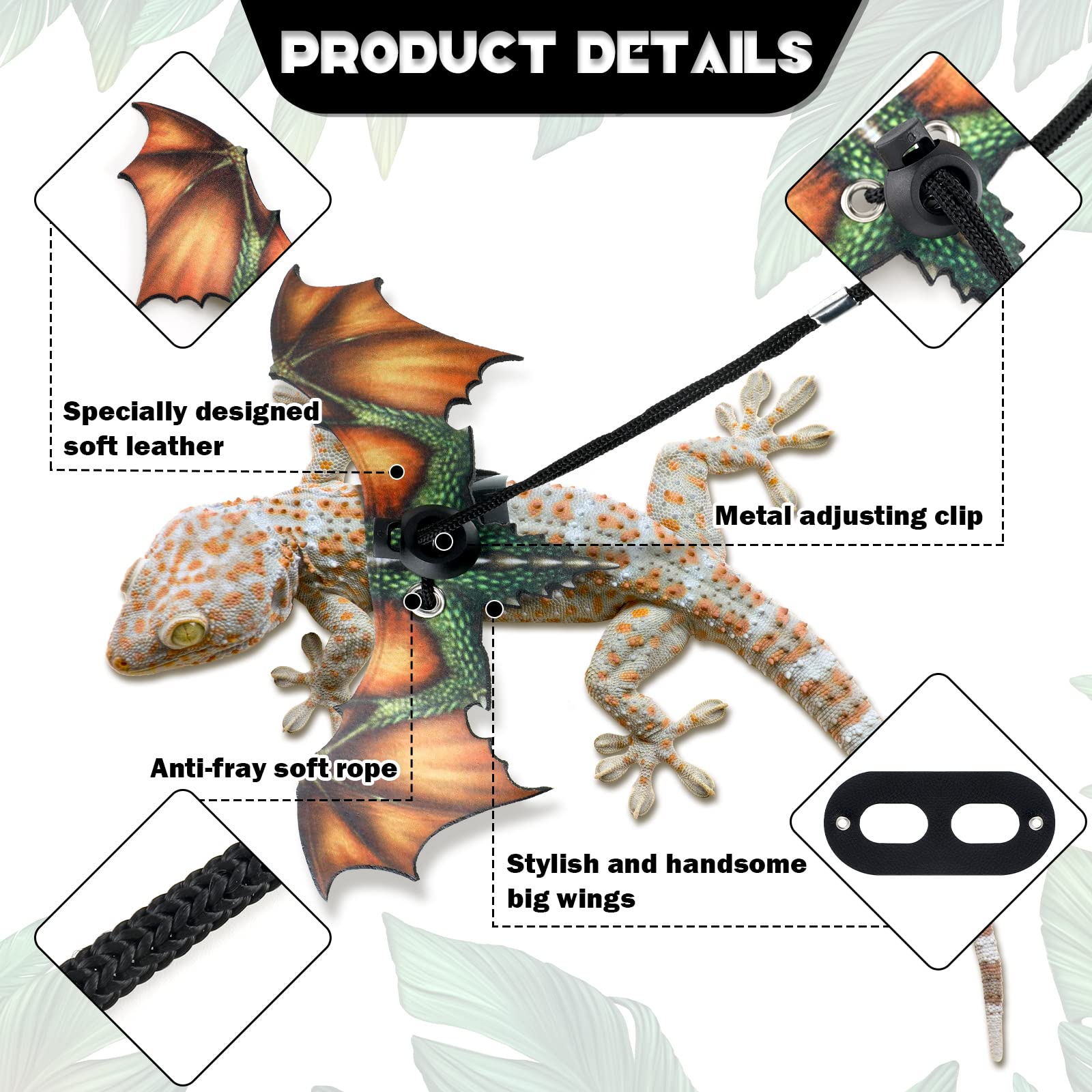 Bearded Dragon Lizard Leash Harness Removable Lizard Leash For Bearded Dragon Lizard Reptiles, Bearded Dragons Lizards Safety Outdoor Walking (S, M, L, 3 Pack) (Orange)