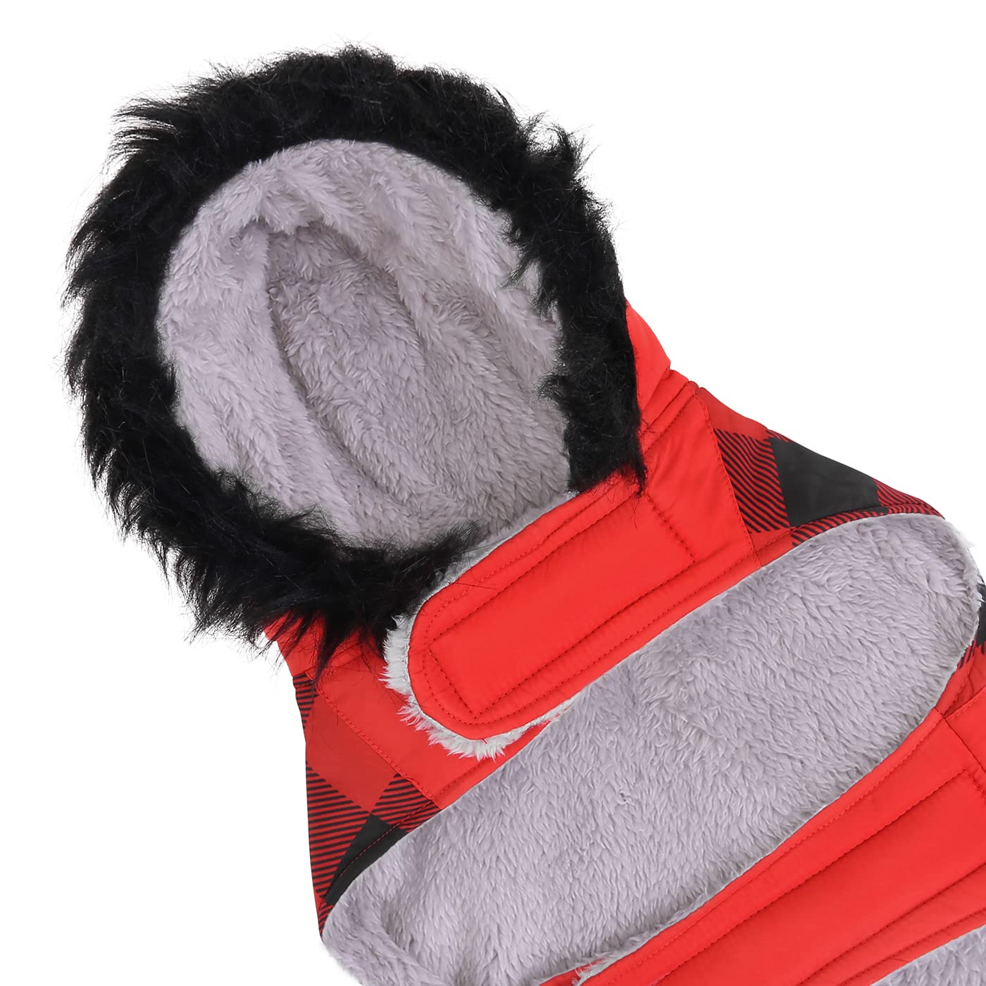 Hde Dog Puffer Jacket Fleece Lined Warm Dog Parka Winter Coat With Harness Hole Buffalo Plaid - Xxl