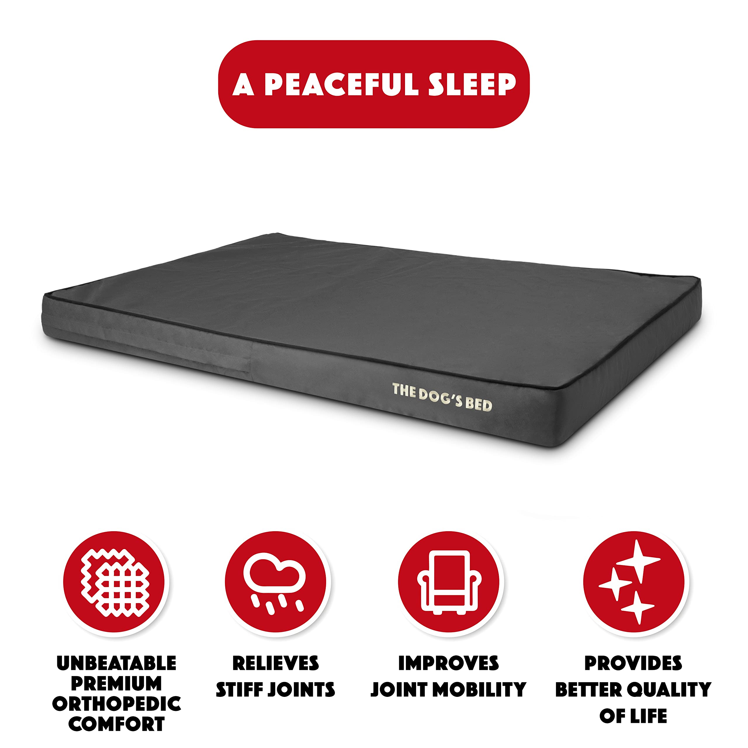 The DogAs Bed Orthopedic Memory Foam Dog Bed XXL greyBlack 54x36 Pain Relief for Arthritis Hip & Elbow Dysplasia Post Surgery La