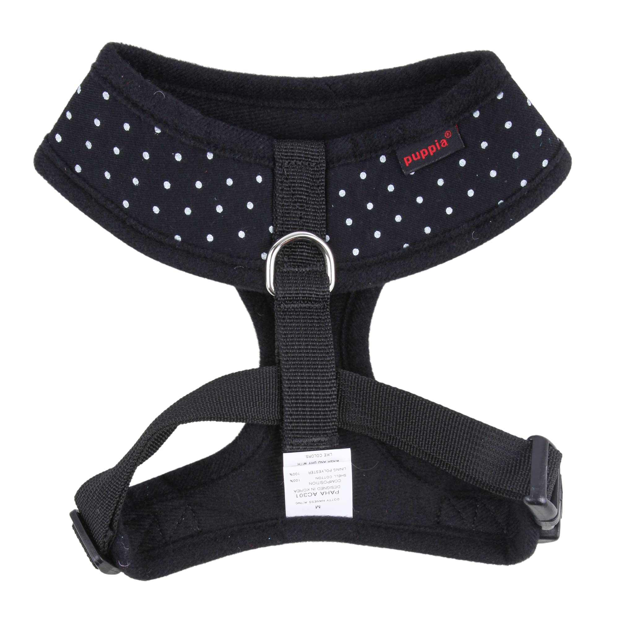 Puppia Dotty Dog Harness Over-The-Head No Pull No Choke Walking Training Adjustable For Small & Medium Dog, Large, Black