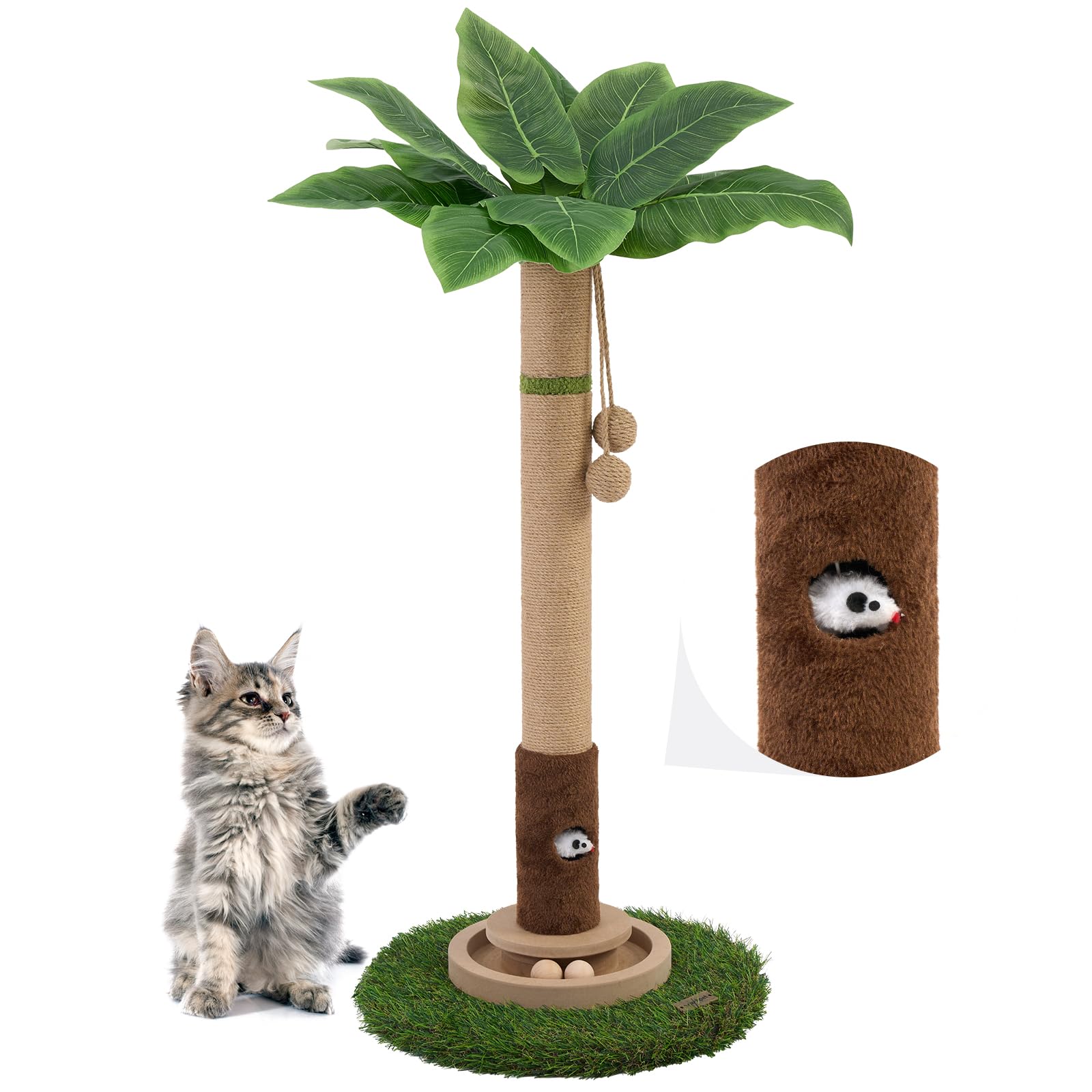 Cat Scratching Post 35'' Tall Cat Scratcher Tree Tower Scratching Posts For Indoor Cats With Cat Toy Mouse Hole And Interactive