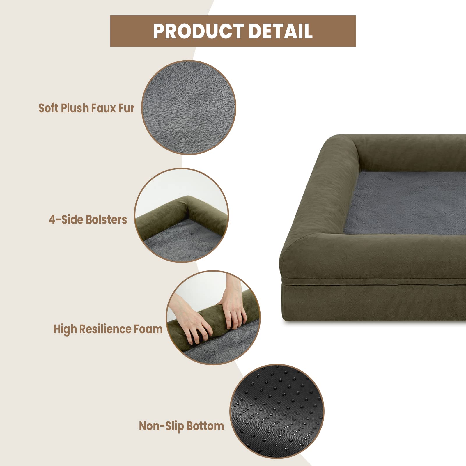 Yiruka Xl Dog Bed, Orthopedic Gel Memory Foam Dog Bed, Washable Dog Bed With Removable Cover, Waterproof Non-Slip Bottom Big Dog Cooling Bed, Dark Green