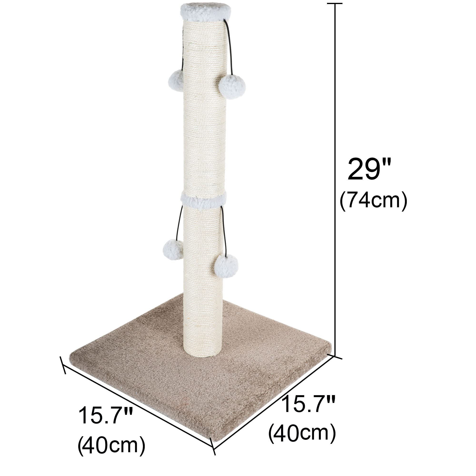 Dimaka 29' Tall Cat Scratching Post For Big Cats, Natural Sisal Rope Post And Stable Heavy Carpet Base, Adult Cat Scratcher And Tree (Beige/Yellow V2)