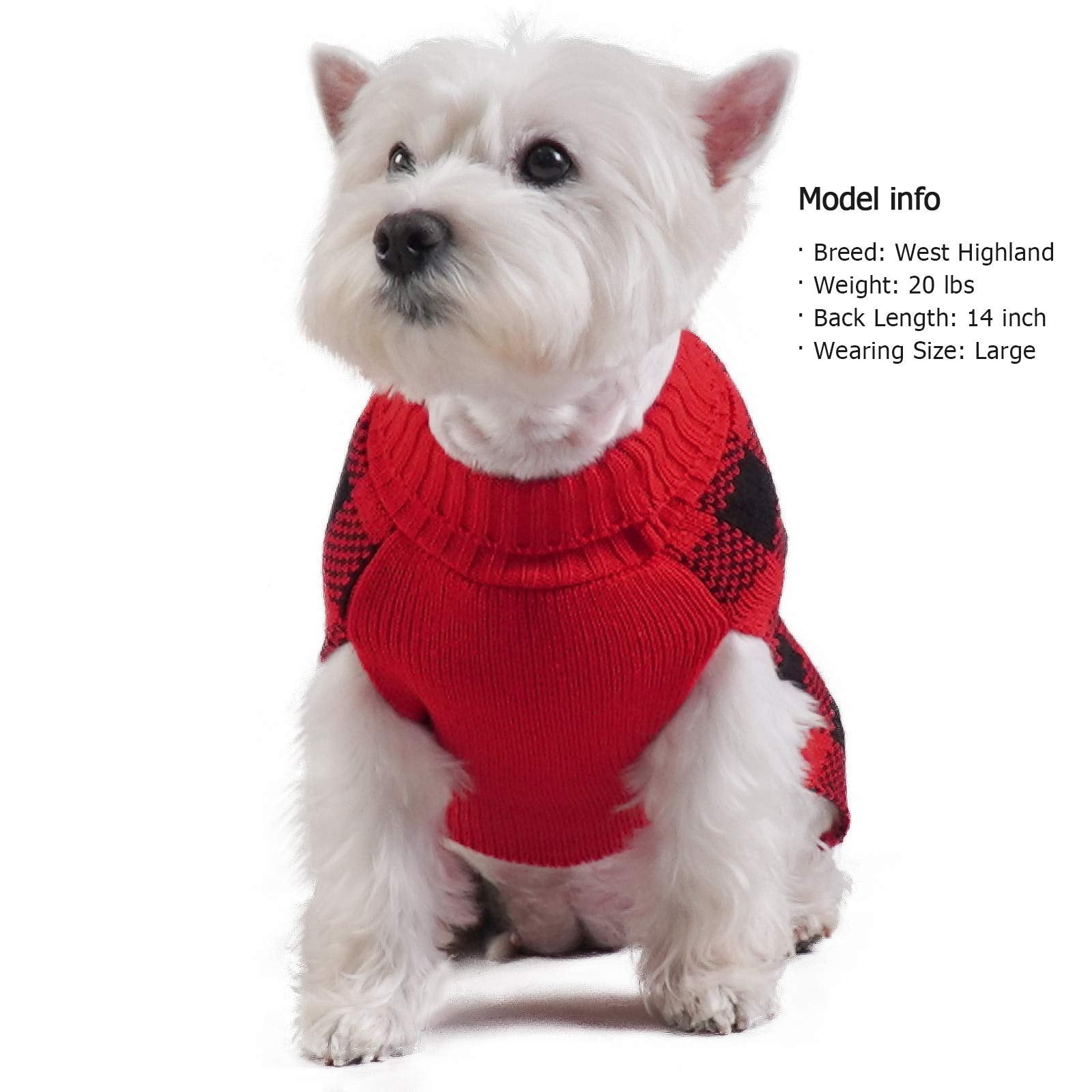 Kyeese Christmas Dog Sweaters Buffalo Check With Leash Hole Turtleneck Dog Cable Knit Cat Sweater Small Dogs Pullover For Cold W