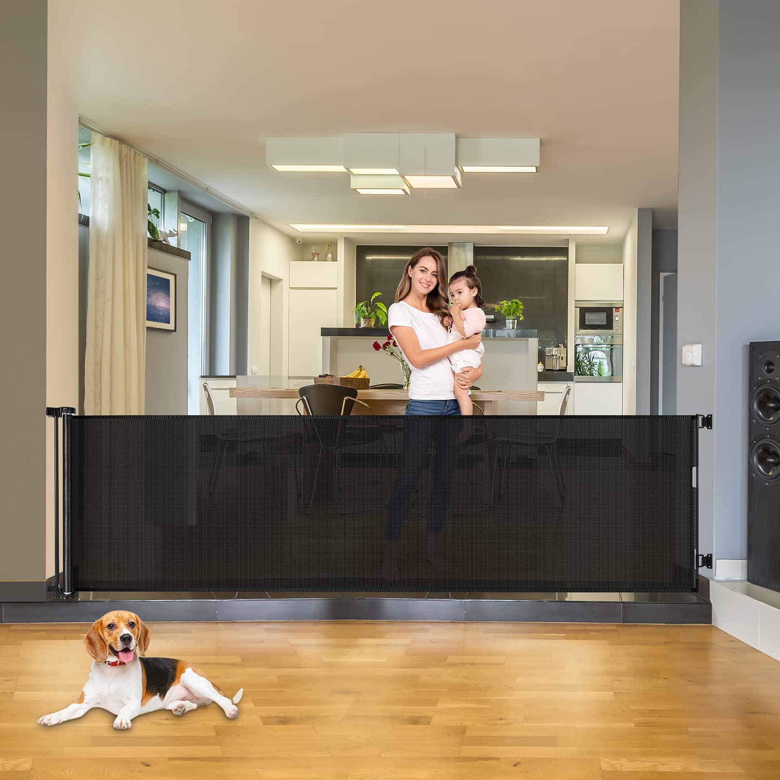 110 Inch Extra Wide Baby Gate For Large Openings Retractable Baby Gates Indoor Outdoor Extra Long Baby Gates For Doorways Large Retractable Dog Gate For Stairs Deck Gates For Dogs Indoor Pet Gate