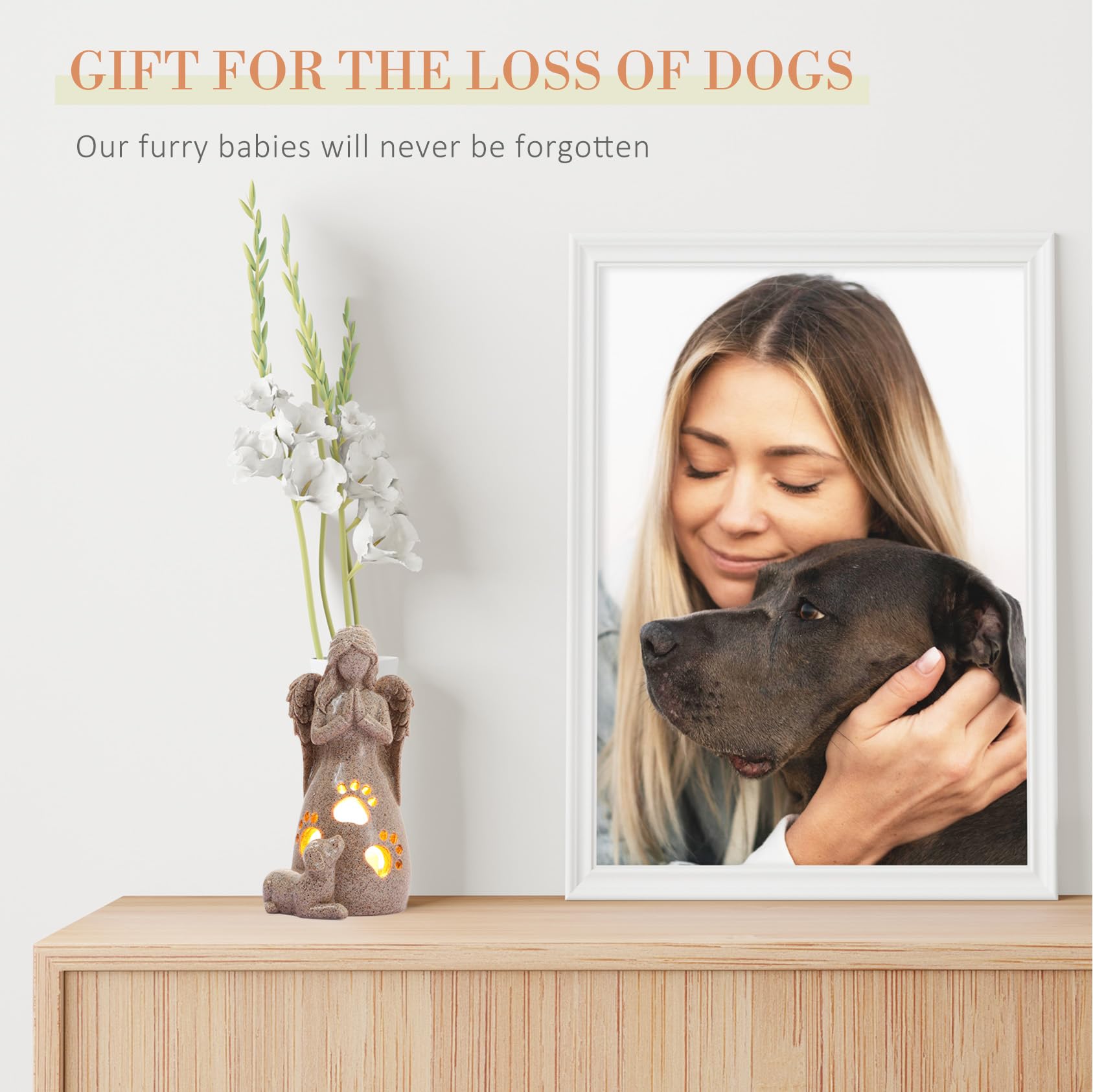 Bearae Dog Sympathy Gift - Candle Holder & Angel Statue For Pet Memorial