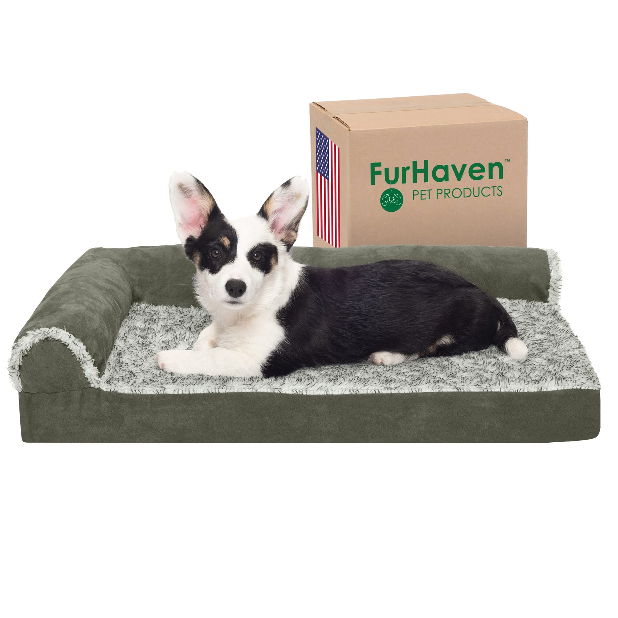 Furhaven Orthopedic Dog Bed For Medium/Small Dogs W/ Removable Bolsters & Washable Cover, For Dogs Up To 35 Lbs - Two-Tone Plush