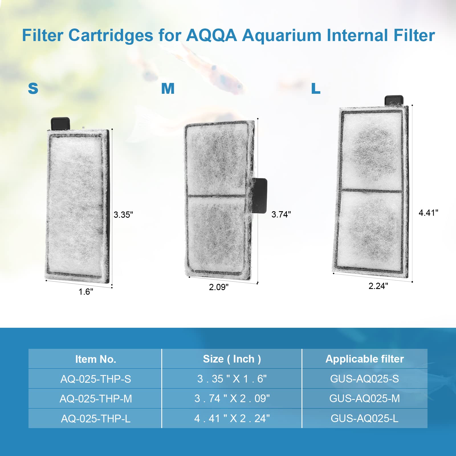 AQQA 8 Pack Aquarium Filter cartridge Replacement Fish Tank Filter cartridge Aquarium Internal Filter (Medium)