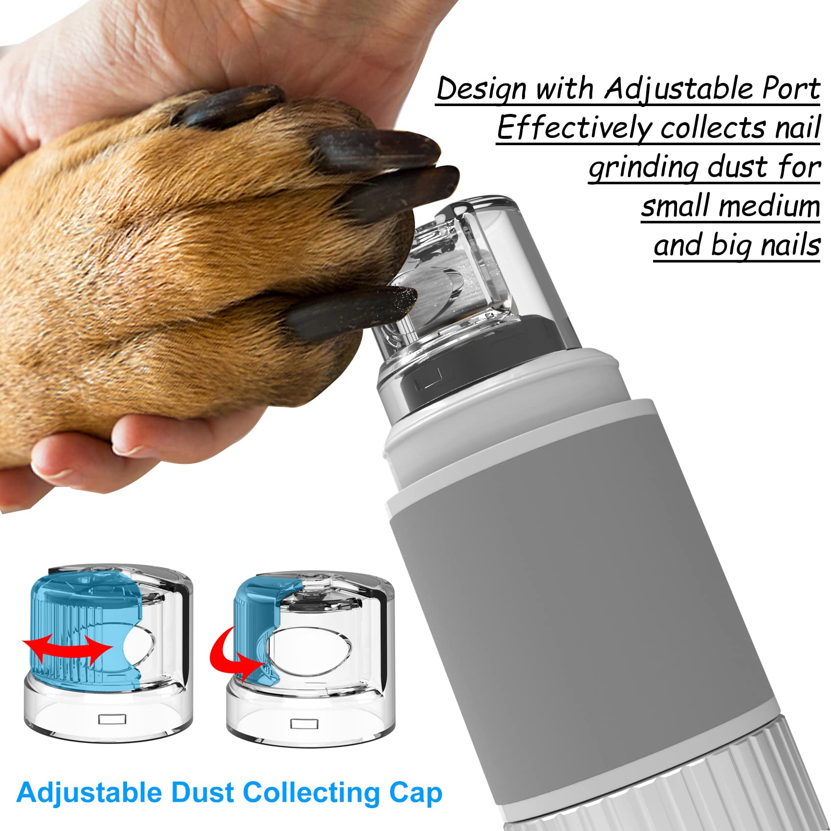 Casifor Dog Nail Grinder - Powerful Electric Trimmer with Quiet Operation, Stepless Speed, for Large, Medium, Small Dogs & Cats - Black