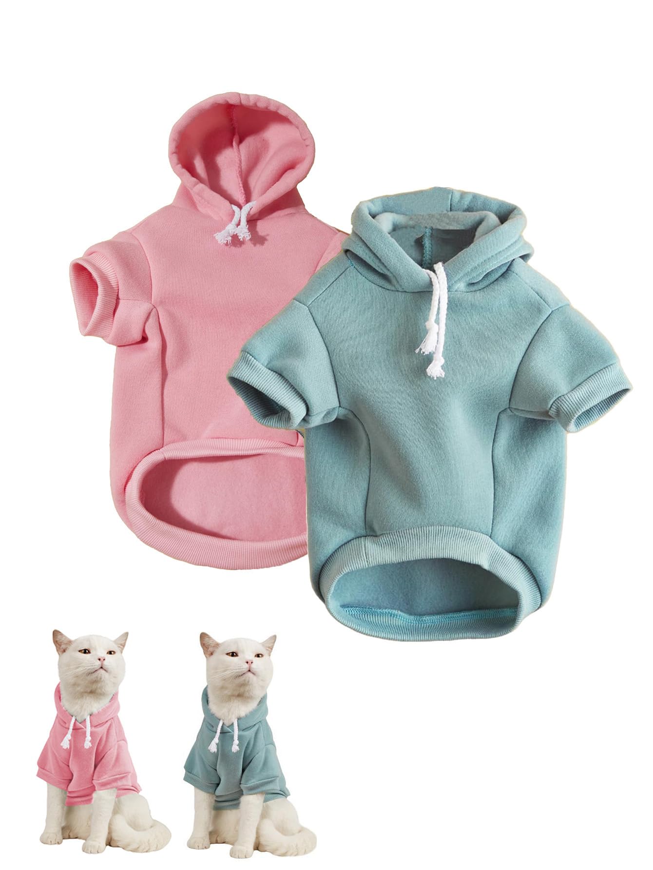 Qwinee 2Pcs Basic Dog & Cat Apparel, Warm Jacket & Shirt For Puppy & Kitten, Small To X-Small, Pink & Green