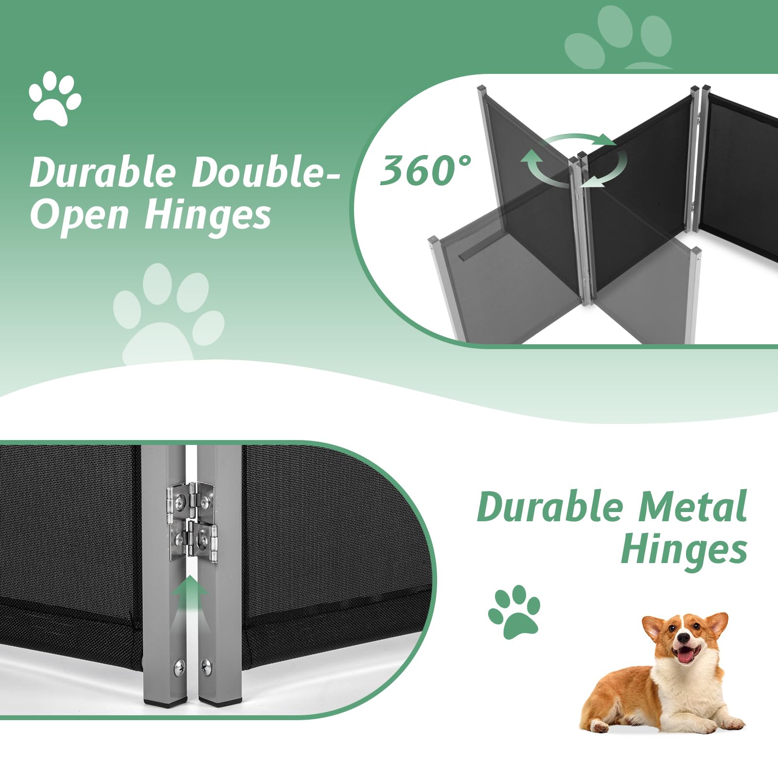 RANTILA 4 Panel Foldable Dog Fence Gate for Small Dogs - 68x24 Inch, Black, Model SL33007BK, Indoor Use, Easy Assembly
