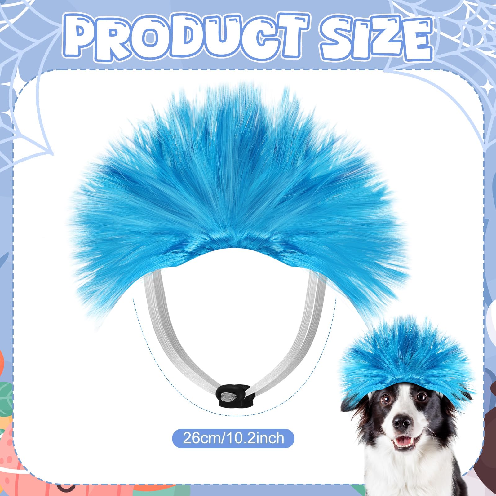 Huhumy 2 Pcs Funny Dog Cat Costume Wig Halloween Blue Short Pet Headwear Cosplay Accessories Cute Puppy Costume Wig for Small Me
