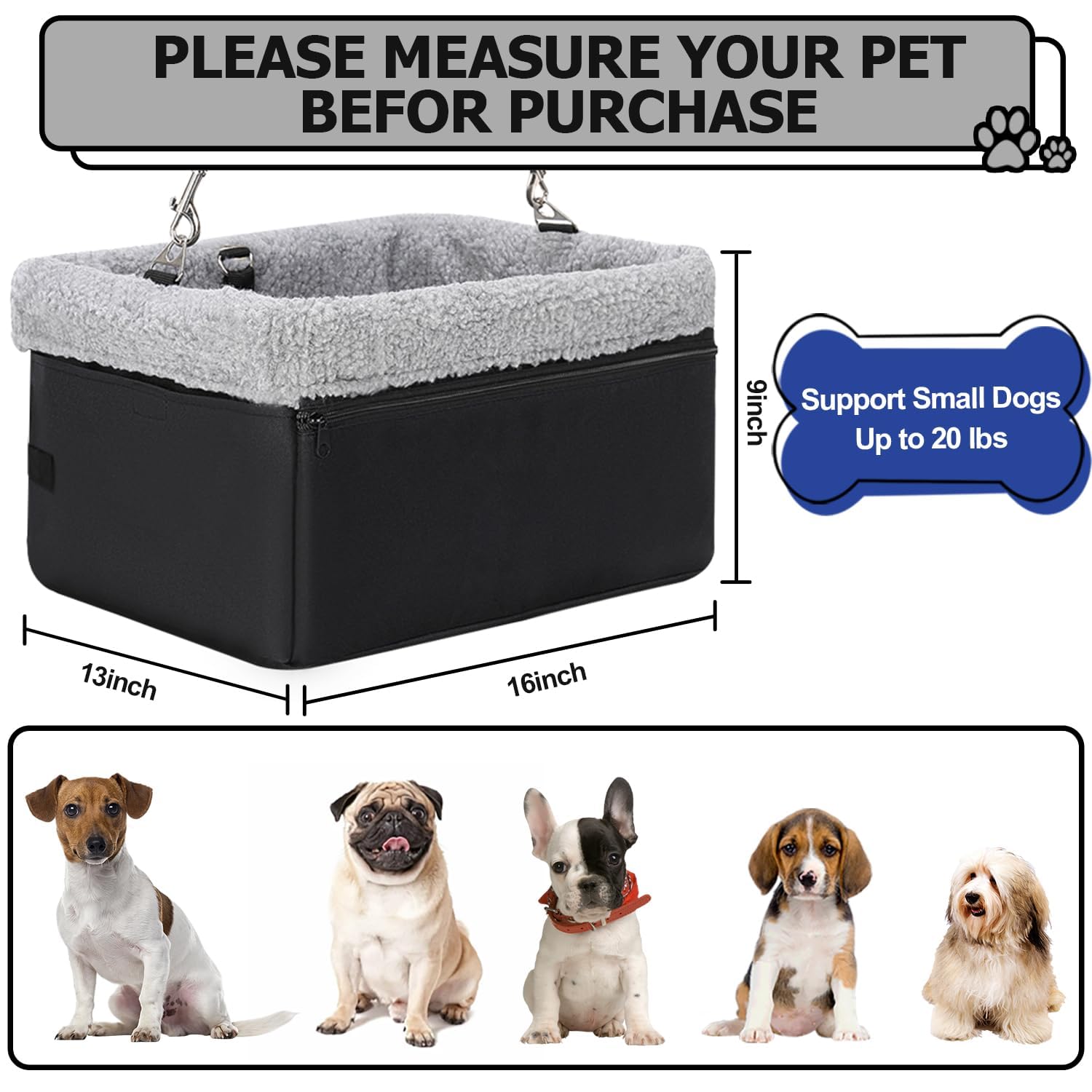 Novolab Dog Car Seat For Small Pets Under 20Lbs, Booster Seat With Metal Frame, Double-Layer Oxford Fabric, Safety Leash For Dogs And Cats