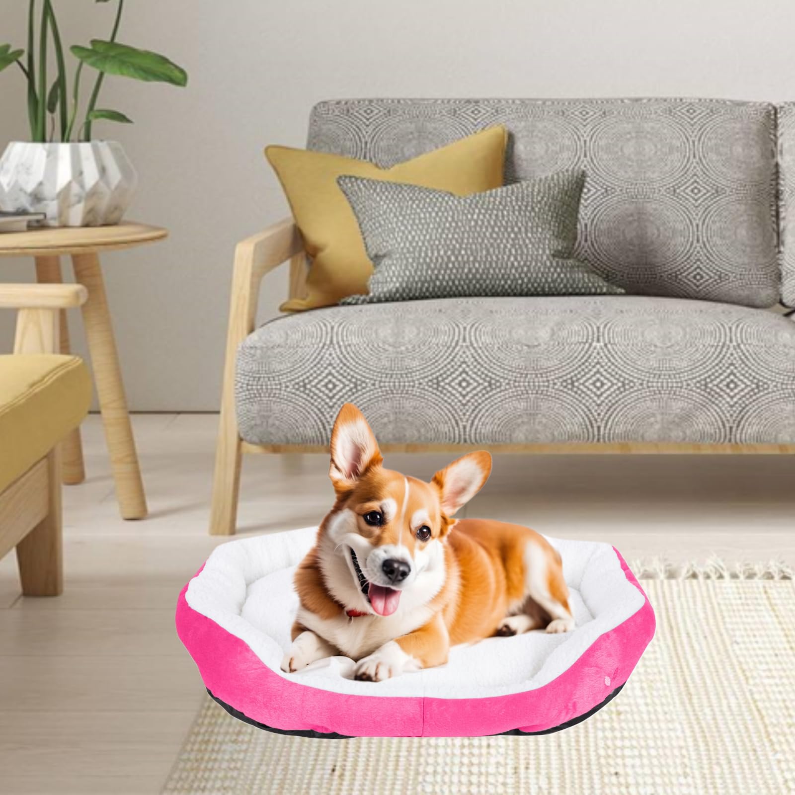 Barelove Round Dog Cat Beds Mattress Washable Pads Room, Soft Durable Plush Faux Fur Sleeping Pet Fleece Bed Mat For Small Doggy Kitten Puppy, With Anti-Slip Waterproof Bottom (Pink)