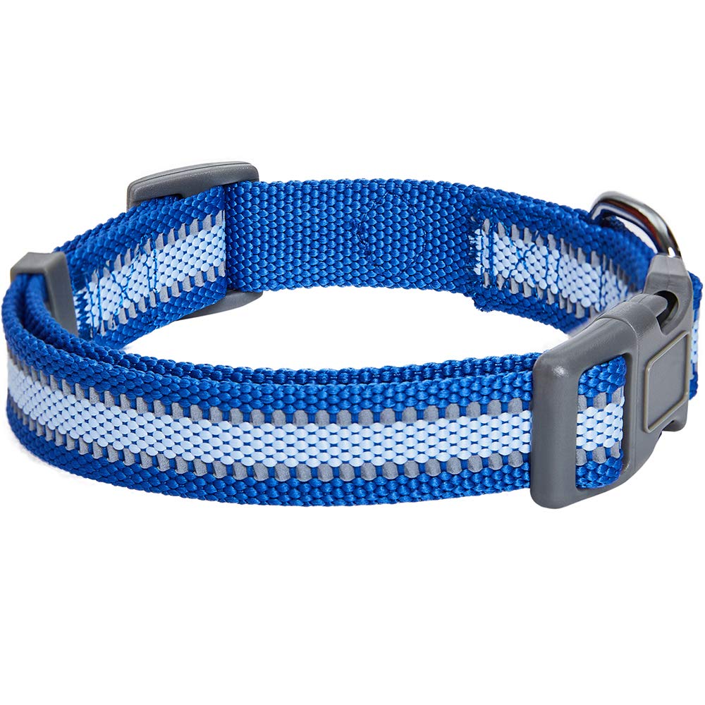 Blueberry Pet Essentials Reflective Back To Basics Adjustable Dog Collar, Navy Blue, Small, Neck 12'-16'