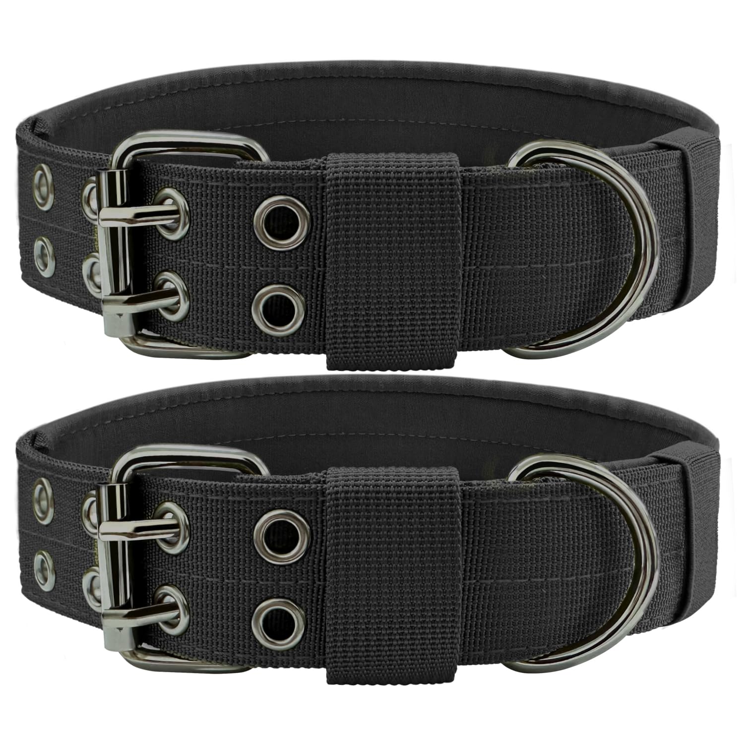 Heavy Duty Dog Collar for Large Dogs, 2 PCS Tactical Dog Collars with Metal Buckle & D Ring, 1.5'' Width Thick Adjustable Nylon 
