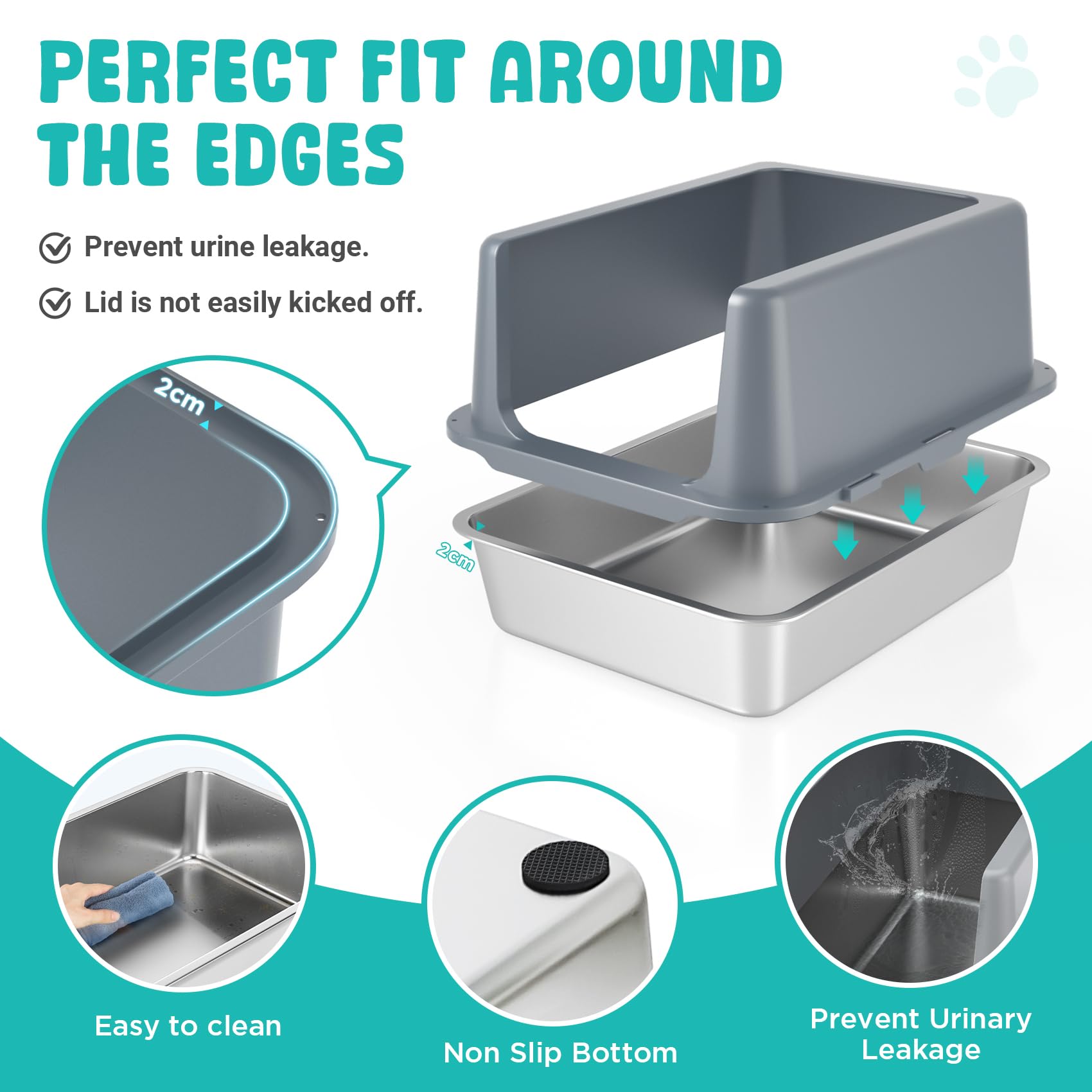 Lihoooom Litter Box With Lid, Stainless Steel Litter Box, 10'' Metal Litter Tray High Sides, Small Litter Pan For Kittens, Enclo