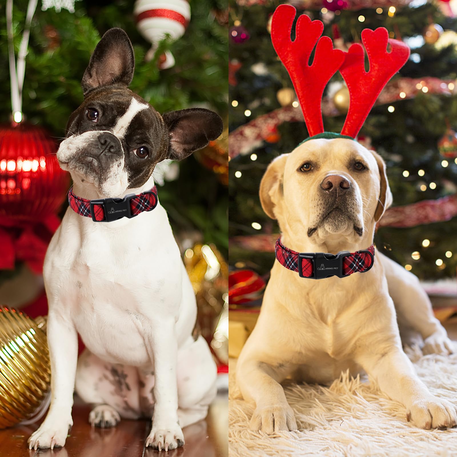 Aring Pet Christmas Dog Collar-Cotton Lightweight Dog Collars, Adjustable Red Plaid Christmas Pet Collars Puppy Collar With Quic