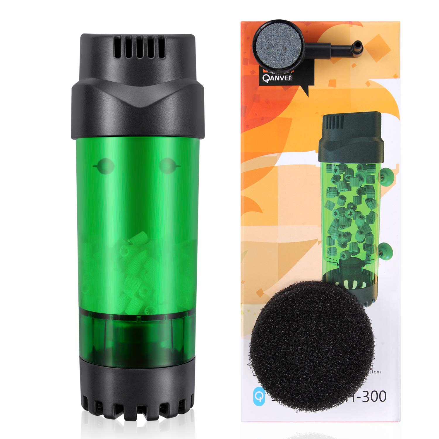 Qanvee Fluidized Moving Bed Filter Bubble Bio Media Filter For Aquarium Fish Tank With Air Stone And Sponge Filter (Lh-300)