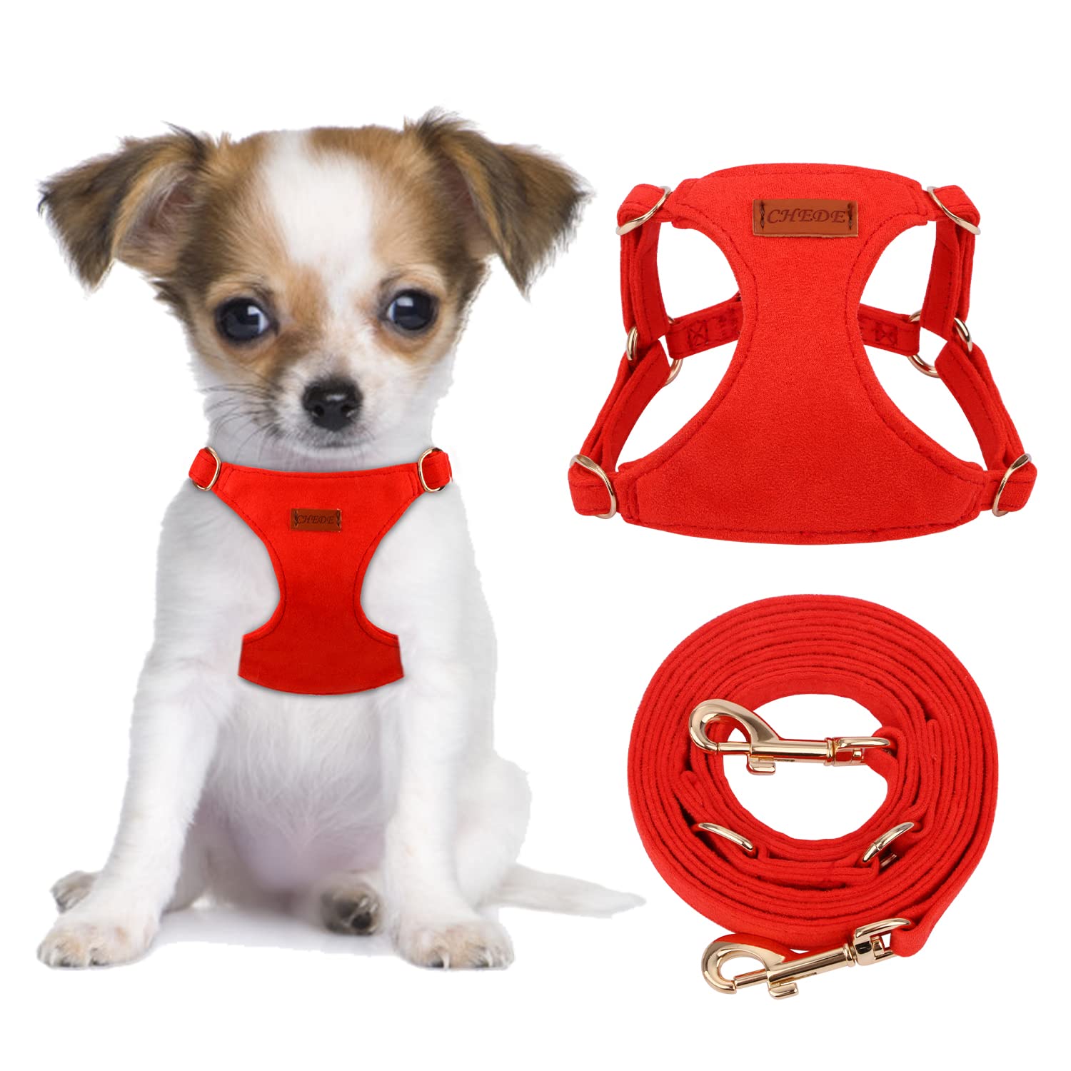 Chede No Pull Puppy Harness And Multifunction Dog Leash Set- 8 Colors Soft Adjustable No Choke Escape Proof Cute,Lightweight Pet Vest Harness For Small And Medium Dog (Xxs, Red)