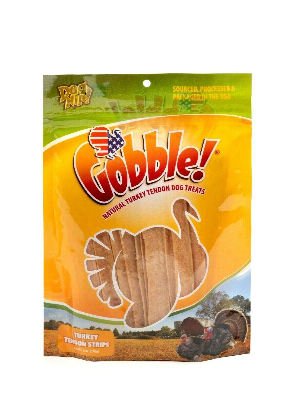 Gobble! 6-Inch Turkey Tendon Strips for Dogs, 6 oz. (170g) Reseal Value Bag, Made in USA, All-Natural Hypoallergenic Dog Chew Tr