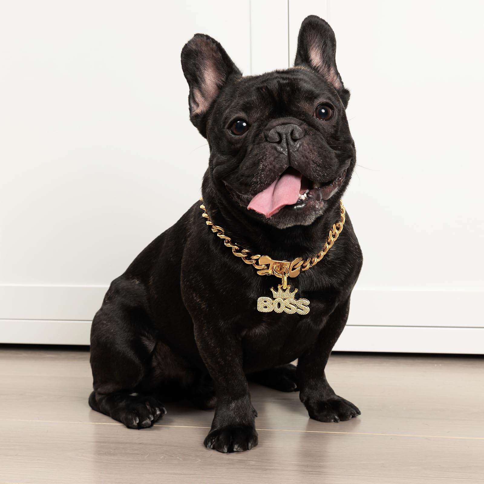 18K Cuban Link Dog Collar, 15Mm Gold Dog Chain Collar, Heavy Duty Walking Metal Pet Cuban Collar Jewelry For Small Dogs, 14 Inch