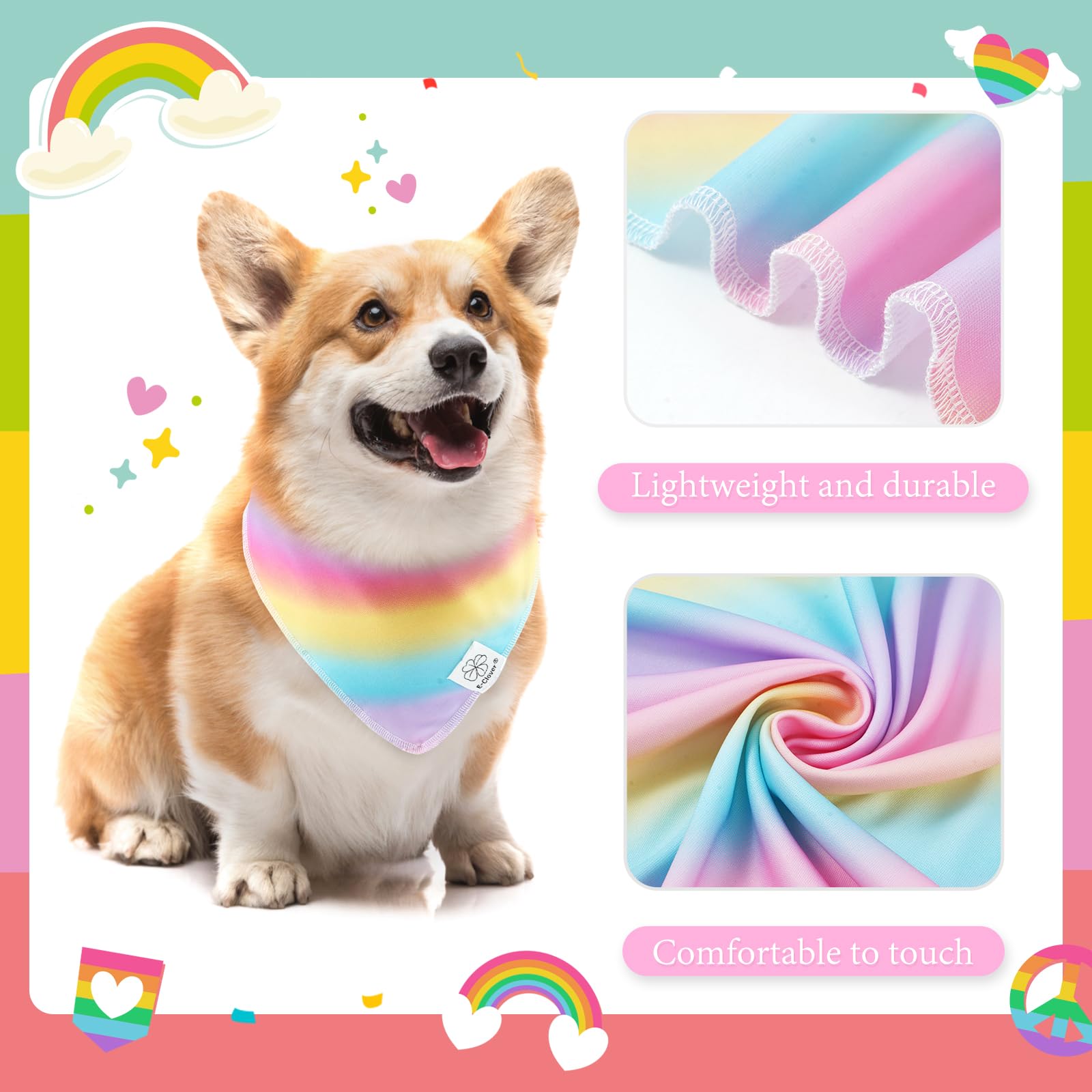 E-Clover Rainbow Dog Bandana & Matching Scrunchie Pink Purple Yellow Pet Dog Scarf Cute Dog Costumes Accessories For Small Mediu