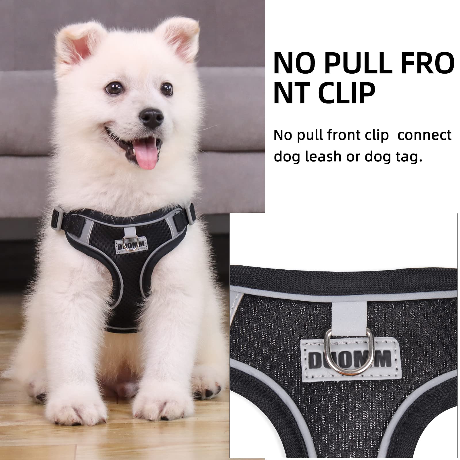 Rennaio Dog Harness No Pull, Adjustable Puppy Harness With 2 Leash Clips, Ultra Breathable Padded Dog Vest Harness, Reflective Dog Harness And Leash Set For Small And Medium Dogs (Black, M)