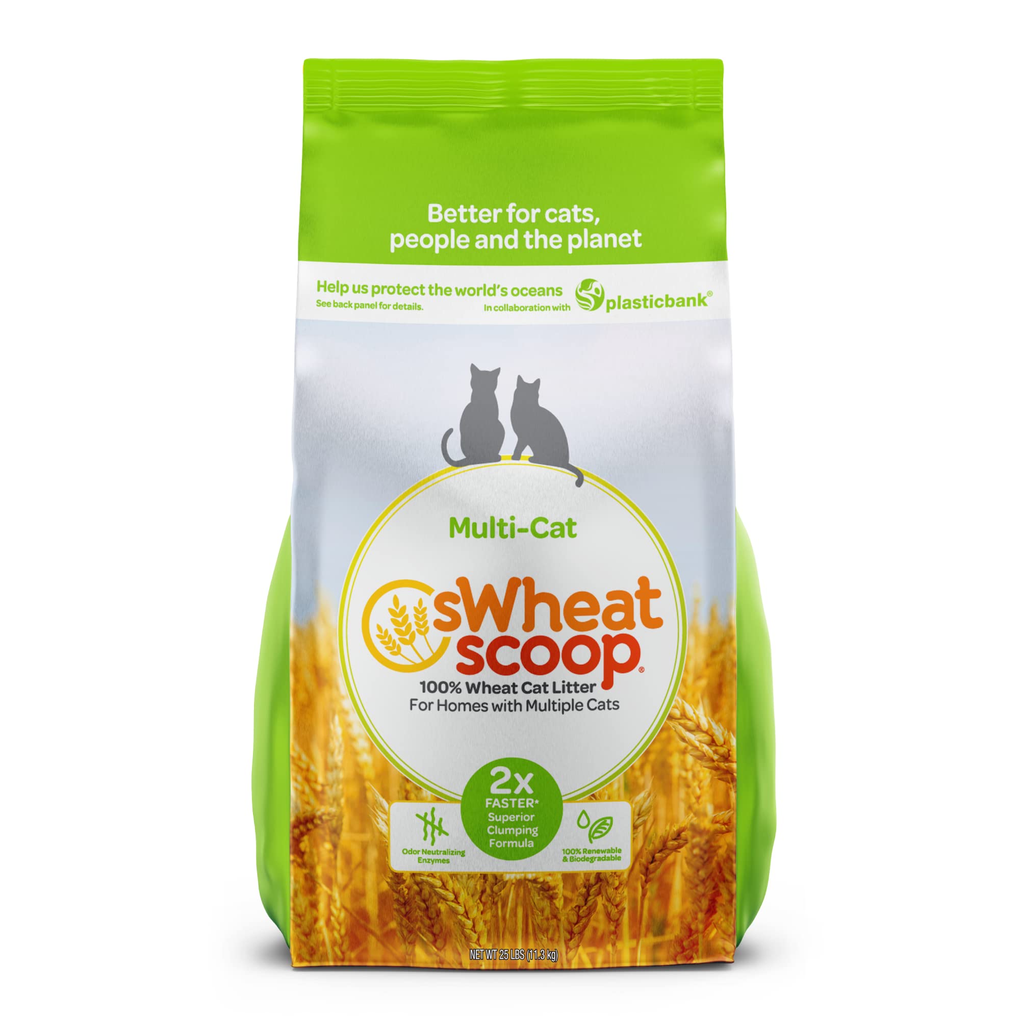 Swheat Scoop Natural Wheat Multi-Cat Litter, Superior Clumping With Odor Neutralizing Enzymes, 25 Pound Bag