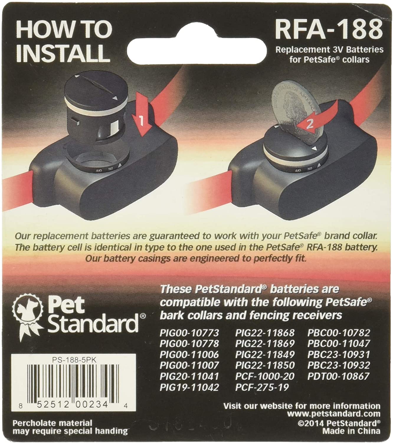 PET STANDARD RFA-188 Replacement Batteries - 5-Pack for PetSafe Collars