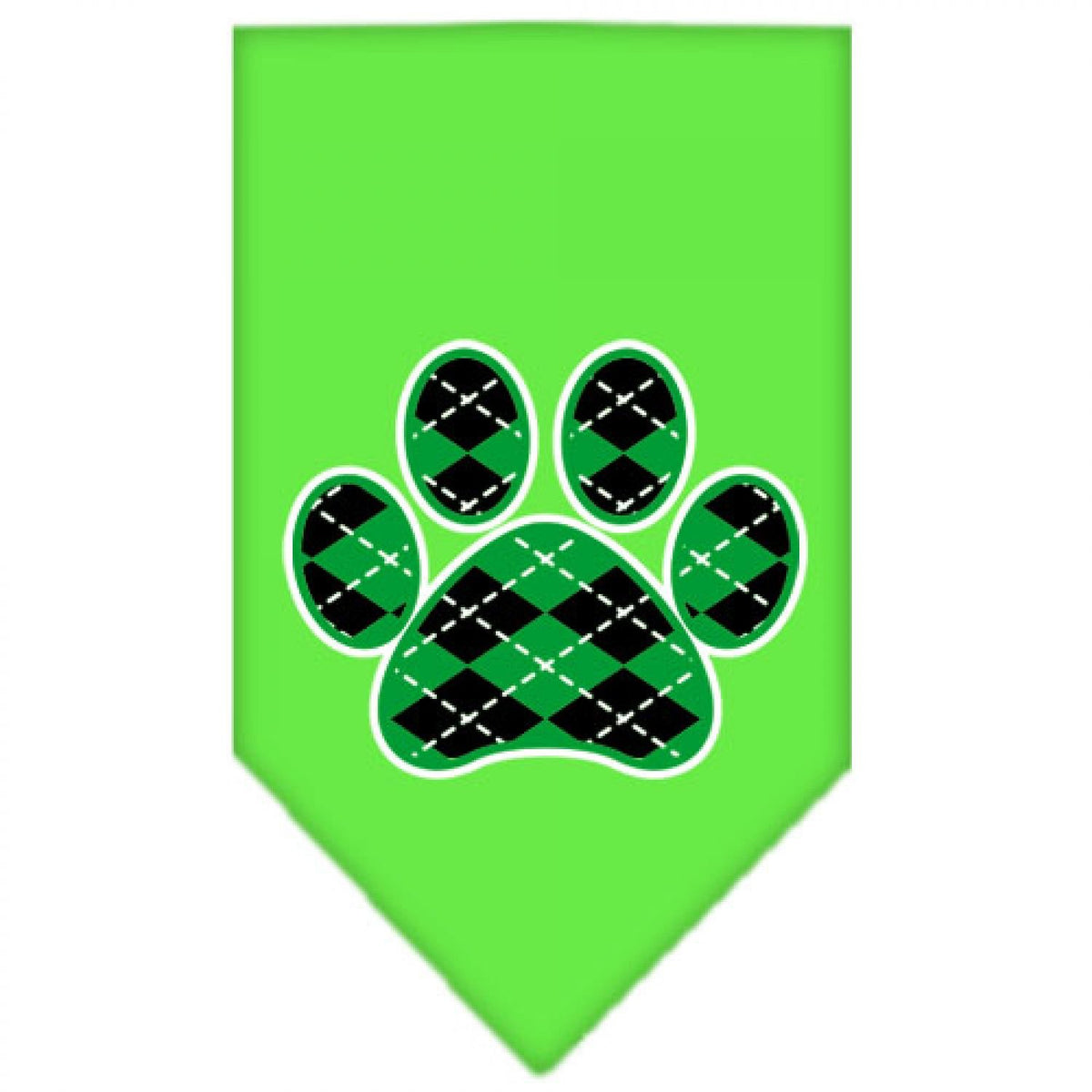 Pet and Dog Bandana Screen Printed, &quot;Green Argyle Paw&quot; Lime Green Small