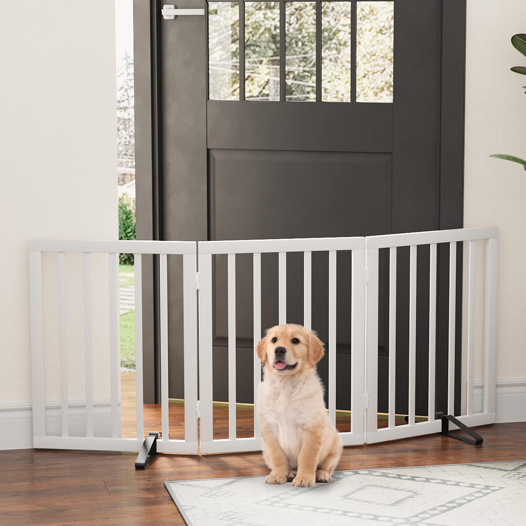Dog Gate, Bamboo Freestanding Dog Gates For Doorways, Foldable Dog Gate Indoor, Pet Gates For Doorways Bedroom, Puppy Gate With